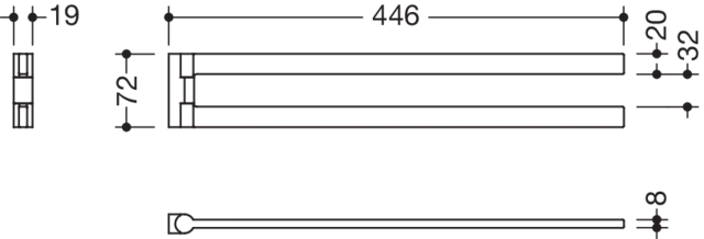 Handtuchhalter, Edelstahl, pulverbeschichtet, zweiarmig, Länge 446 mm, Höhe 72 mm, in Farbe DC (Schwarz tiefmatt)