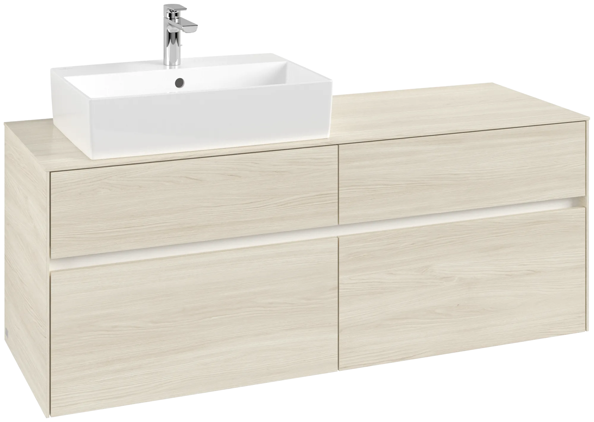 Villeroy & Boch Collaro Waschbeckenunterschrank C132B0, 1400x548x500mm, links, LED-Beleuchtung, White Oak