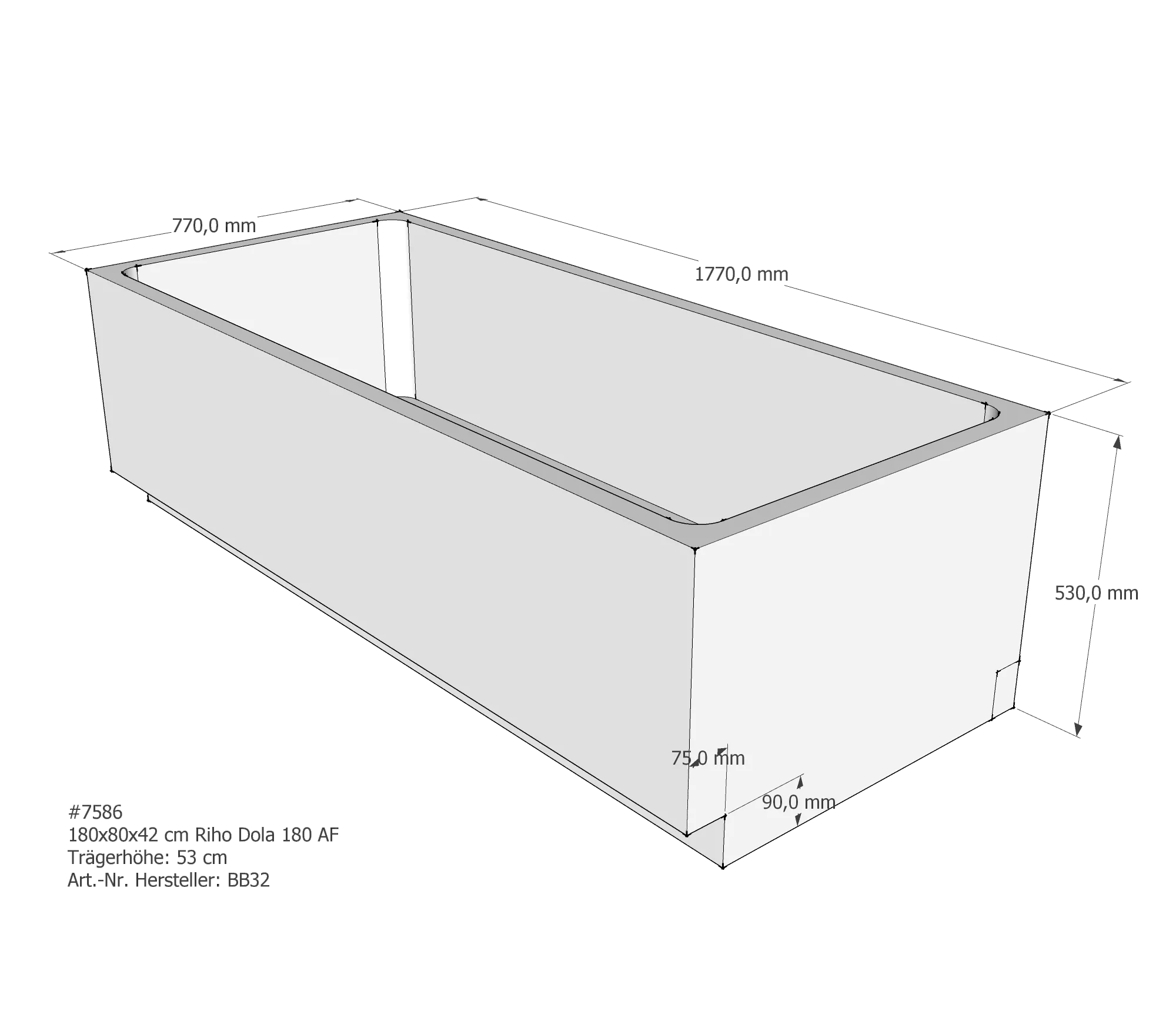 Badewannenträger für Riho Dola 180 × 80 × 42 cm