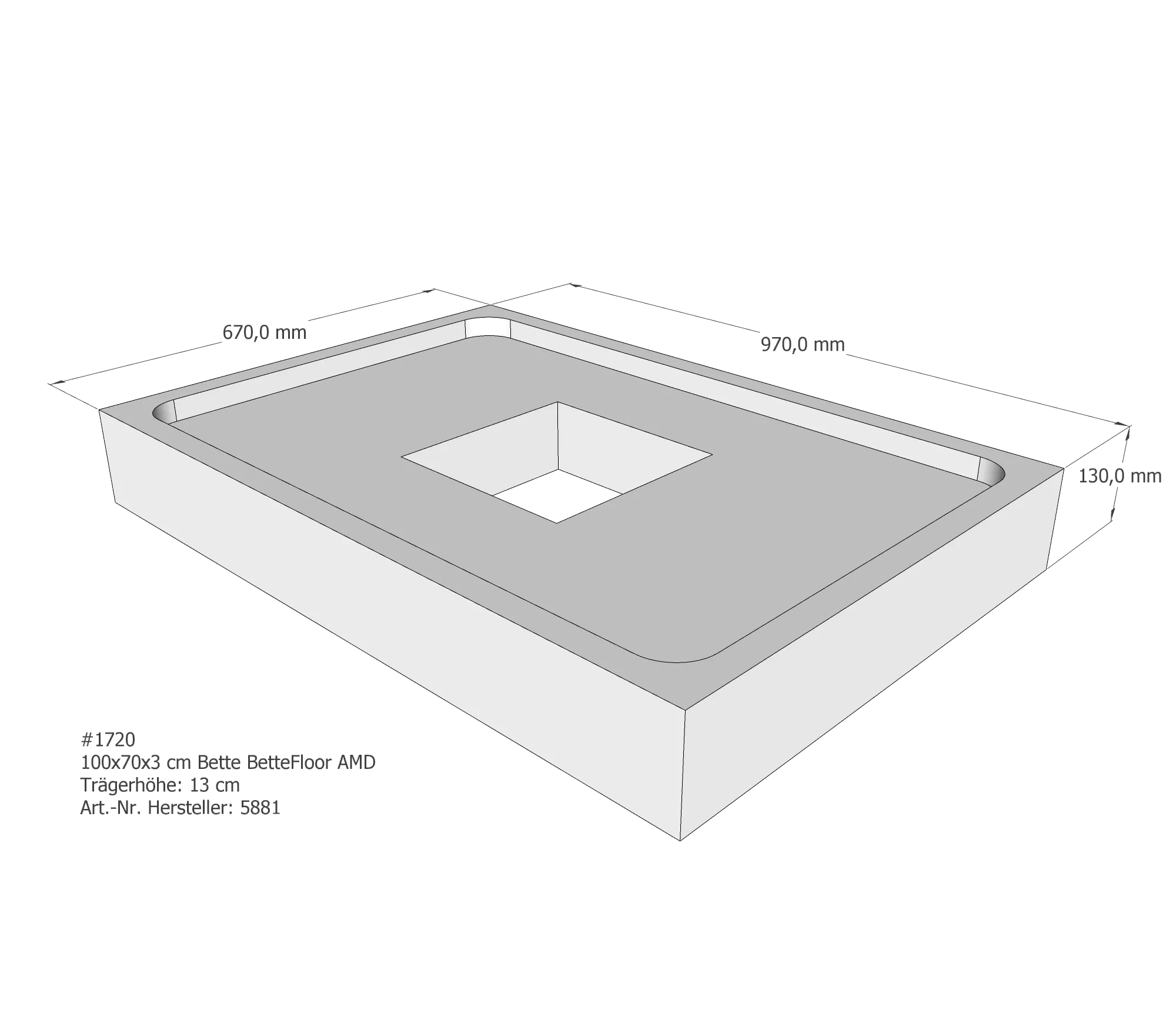 Duschwannenträger für Bette Floor 100 × 70 × 3 cm Duschwannenträger für Bette Floor 100 × 70 × 3 cm