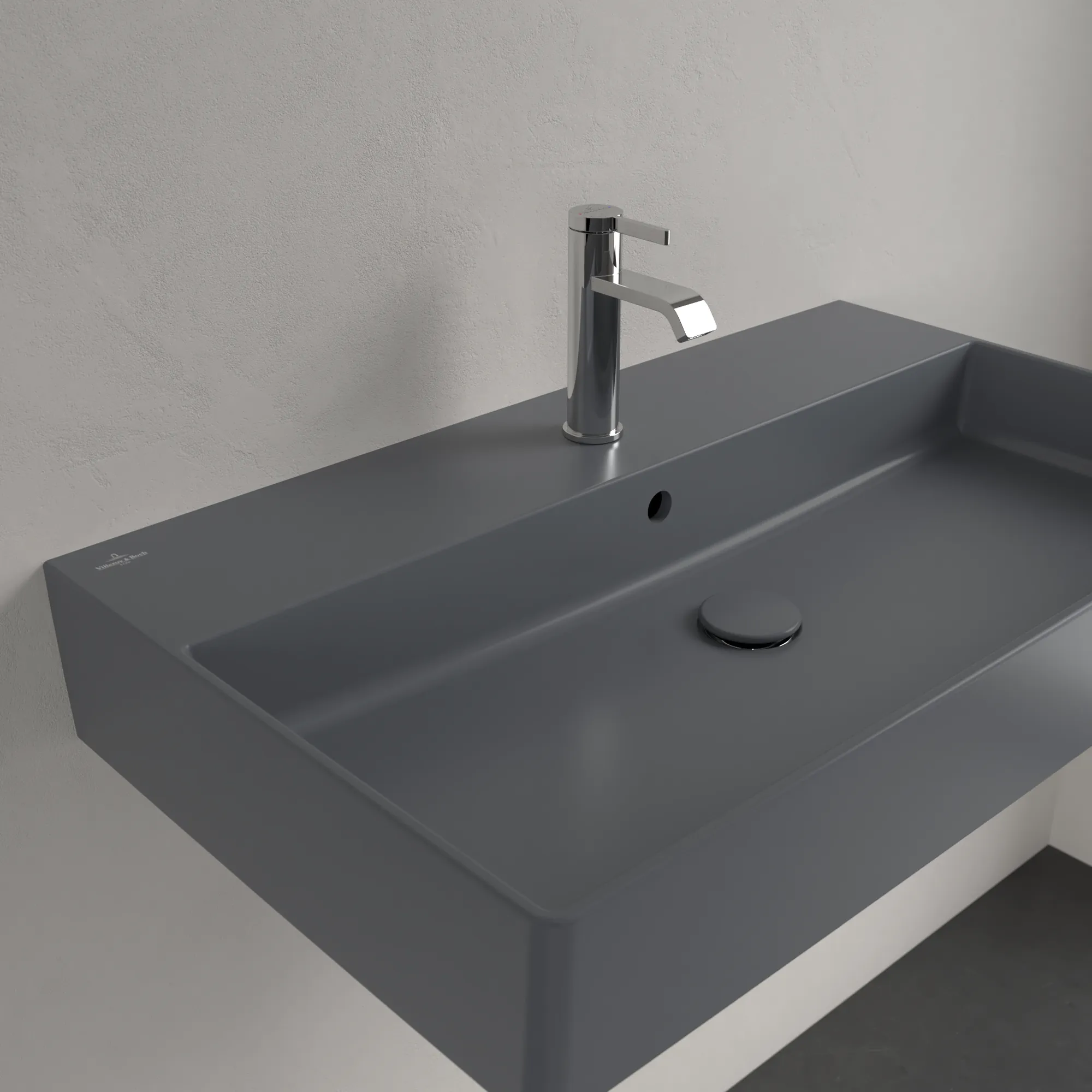 Villeroy & Boch Wandwaschtisch aus TitanCeram geschliffen „Memento 2.0“ 800 × 470 × 140 mm, mit Hahnlochbohrung, Hahnlochposition mittig in Graphite Villeroy & Boch Wandwaschtisch aus TitanCeram geschliffen „Memento 2.0“ 800 × 470 × 140 mm, mit Hahnlochbohrung, Hahnlochposition mittig in Graphite