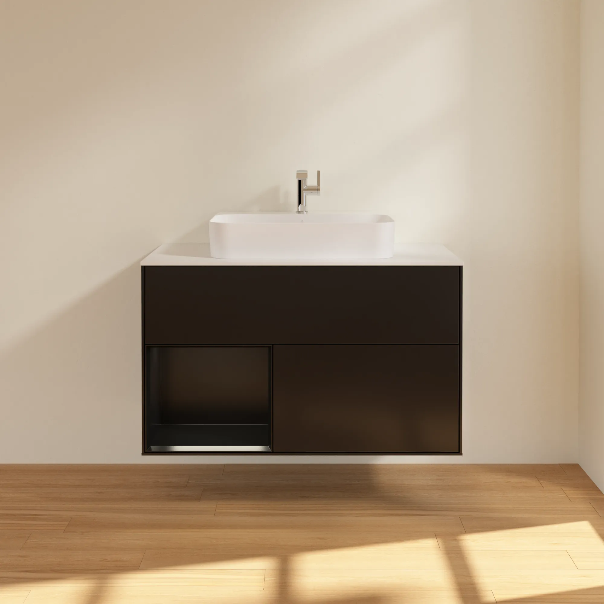 Villeroy & Boch Waschbeckenunterschrank Finion F36, 1000x603x501 mm, Black Matt Lacquer, mit Beleuchtung und SoftClosing