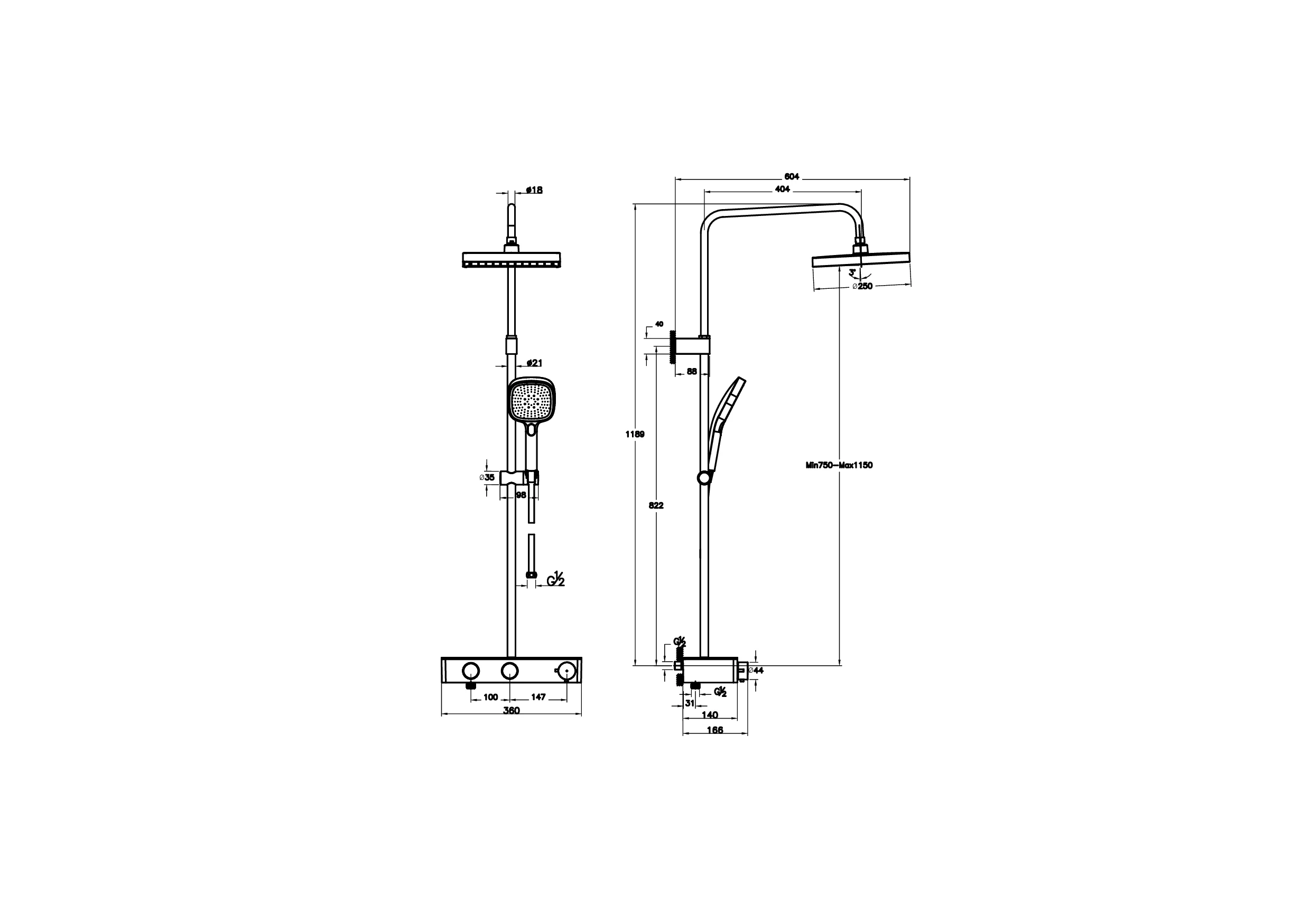 Core Square Thermostat-Duschsystem mit Kopf- und Handbrause Wandmontage Nickel gebürstet Core Square Thermostat-Duschsystem mit Kopf- und Handbrause Wandmontage Nickel gebürstet