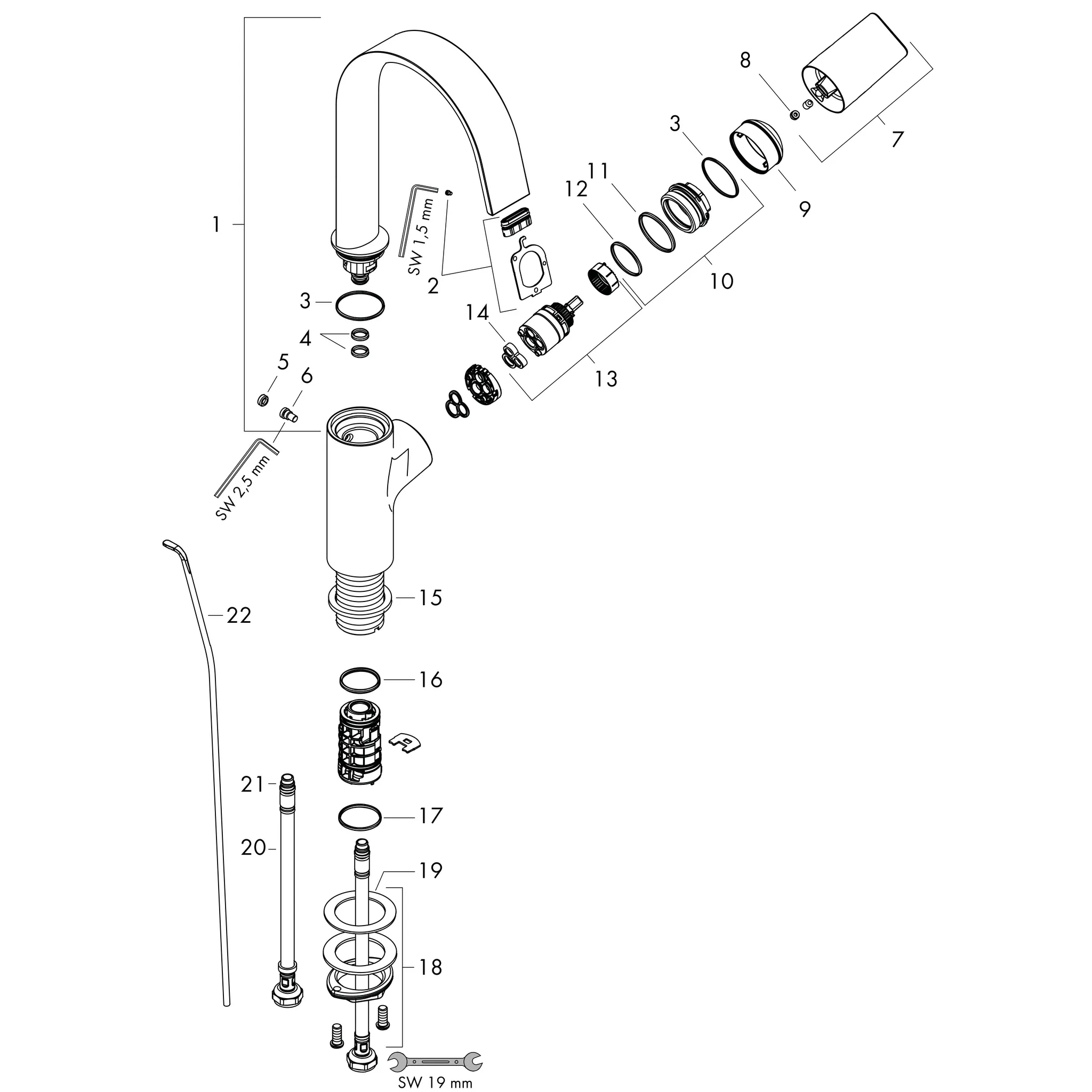 Waschtischmischer 210 Vivenis mit Schwenkauslauf u.Zugst.-Ablaufg.chr Waschtischmischer 210 Vivenis mit Schwenkauslauf u.Zugst.-Ablaufg.chr