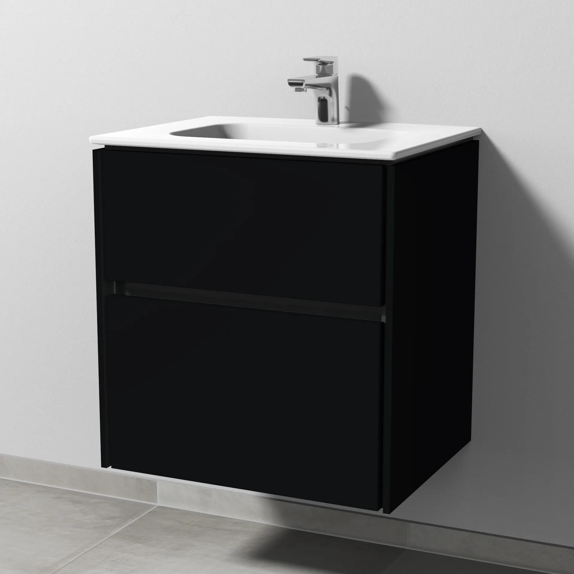 Sanipa Waschtischunterschrank „Twiga“ 590 × 610 × 460 mm in Schwarz (matt), mit Hahnlochbohrung, ohne Beleuchtung Sanipa Waschtischunterschrank „Twiga“ 590 × 610 × 460 mm in Schwarz (matt), mit Hahnlochbohrung, ohne Beleuchtung