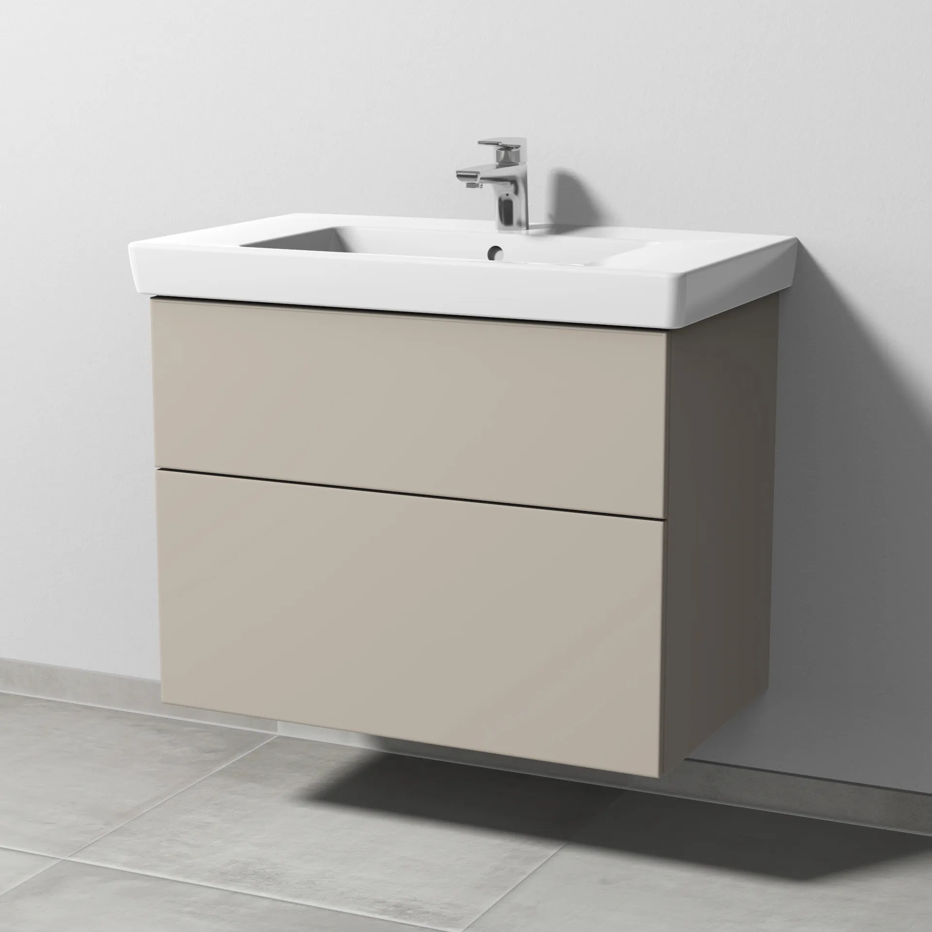 Sanipa Waschtischunterschrank „3way“ passend zu Keramik-Waschtische Subway 2.0 von Villeroy & Boch 750 × 593 × 447 mm in Kaschmir (matt), Becken 