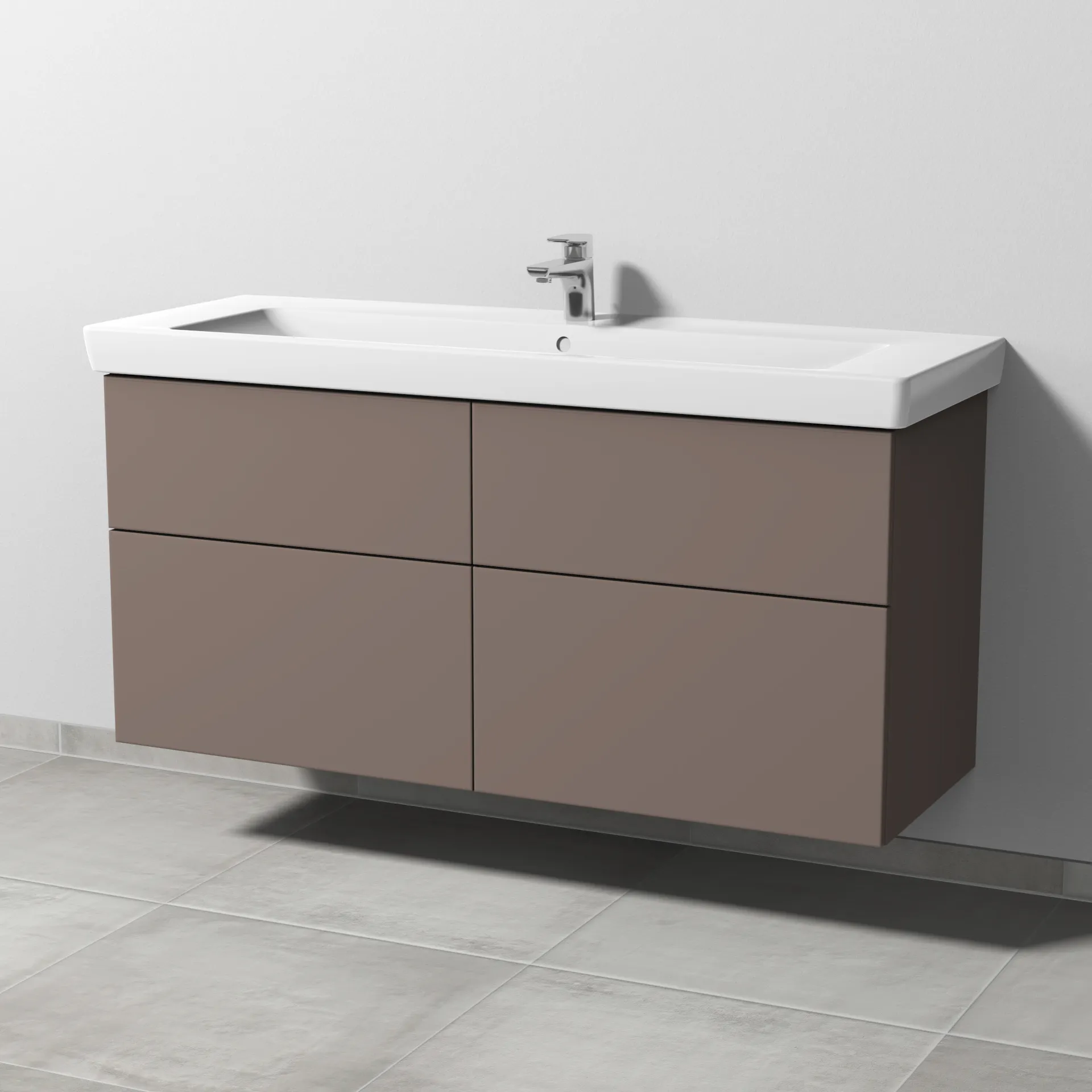 Sanipa Waschtischunterschrank „3way“ 1250 × 593 × 447 mm in Taupe (matt), Becken mittig