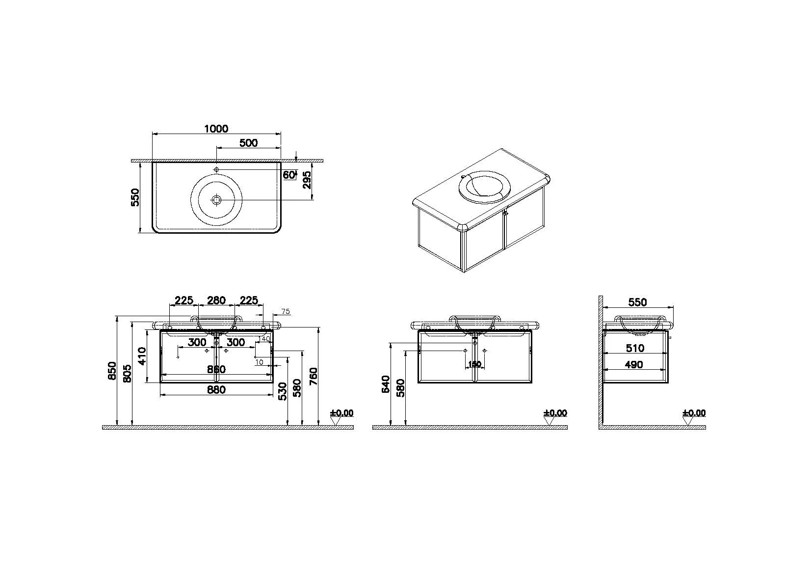 Liquid Waschtischunterschrank, Wandmontage, Korpus mit 2 gerahmten Glastüren (Softclose) mit Griffen, 1000 x 550 x 410 mm, Material Korpus: MDF lackiert, Material Türen: MDF lackiert + gehärtetes und geriffeltes, skandinavisches Ornamentglas, Farbe Korpu