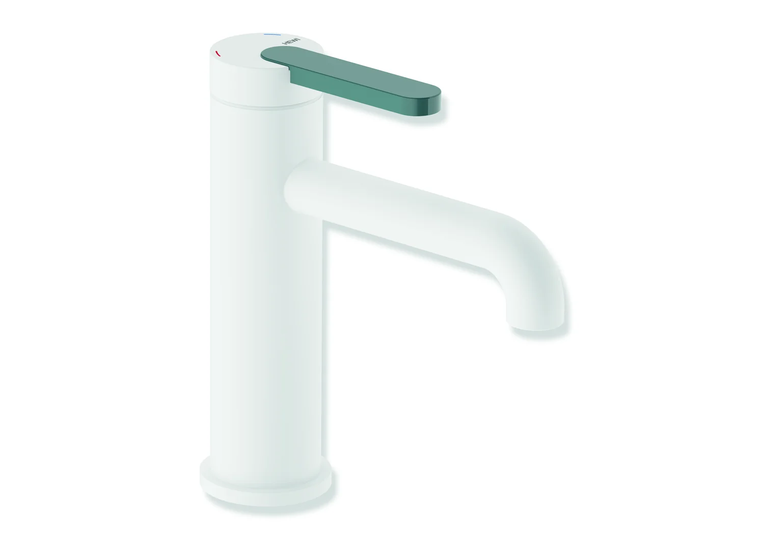HEWI Einhebel-Waschtischmischer AQ477, pulverbeschichtet in Weiß tiefmatt mit farbigem Griffelement Aquablau, Höhe 172 mm, Ausladung 130 mm, Durchfluss 5 l/min, Keramikkartusche K-35OP, druckfest bis 35 bar HEWI Einhebel-Waschtischmischer AQ477, pulverbeschichtet in Weiß tiefmatt mit farbigem Griffelement Aquablau, Höhe 172 mm, Ausladung 130 mm, Durchfluss 5 l/min, Keramikkartusche K-35OP, druckfest bis 35 bar