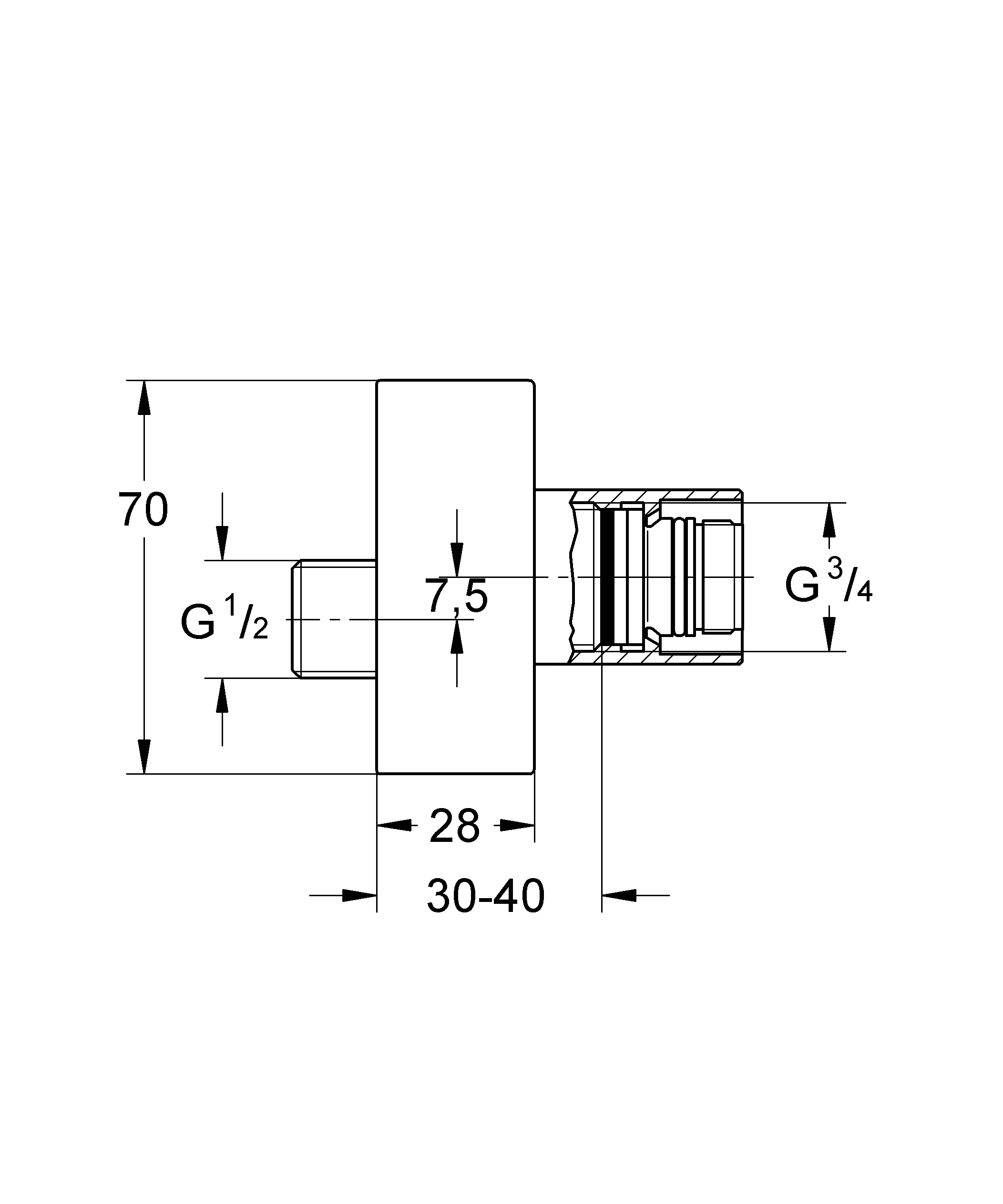 GROHE Anschlussverschraubung 47627 für Tenso THM Wanne/Brause AP chrom