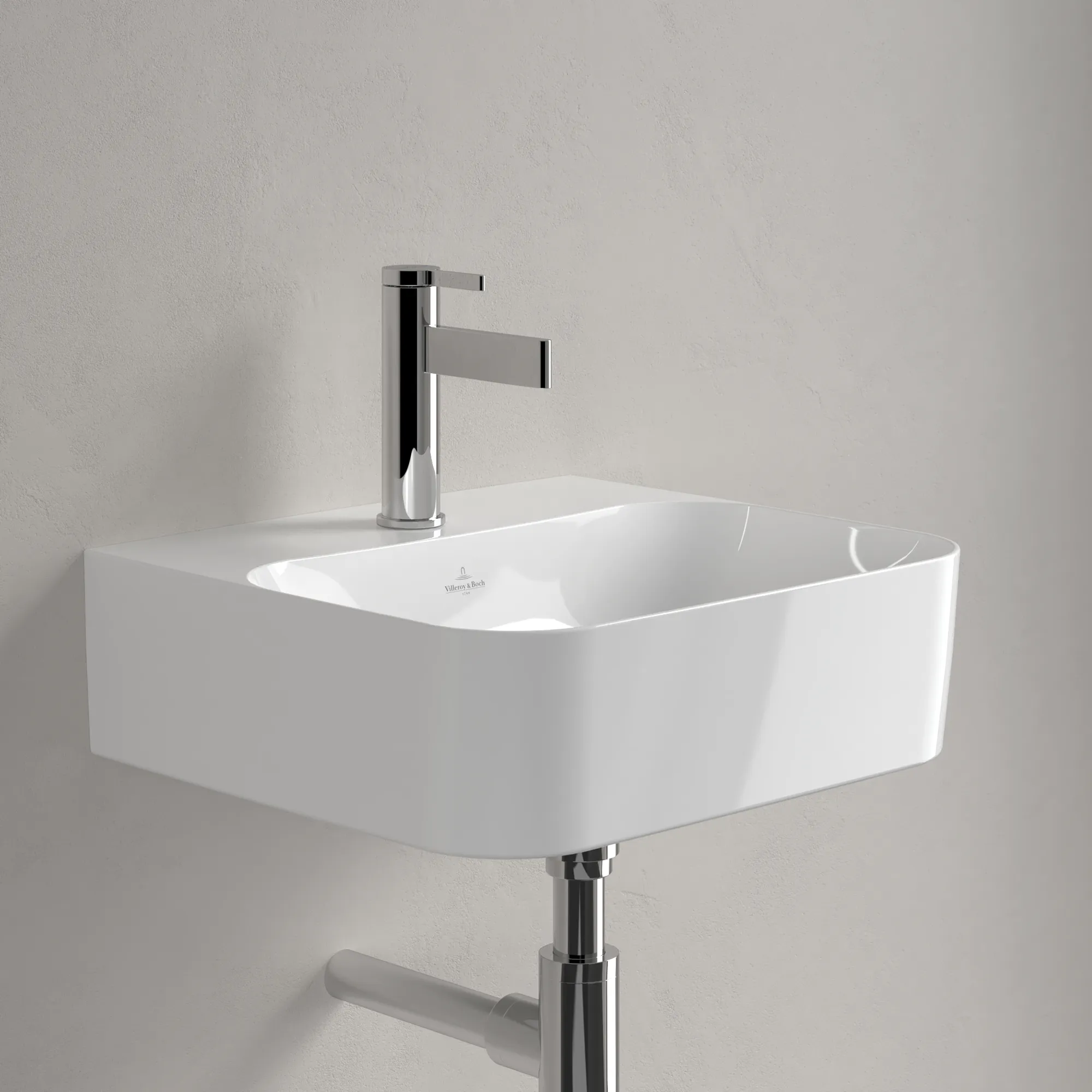 Villeroy & Boch Handwaschbecken aus TitanCeram „Finion“ 430 × 390 × 140 mm, mit Hahnlochbohrung, Hahnlochposition mittig in Weiß Alpin, mit CeramicPlus Villeroy & Boch Handwaschbecken aus TitanCeram „Finion“ 430 × 390 × 140 mm, mit Hahnlochbohrung, Hahnlochposition mittig in Weiß Alpin, mit CeramicPlus