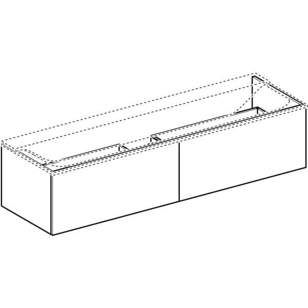 Xeno² Unterschrank für Waschtisch aus Mineralwerkstoff, mit zwei Schubladen: B=159.5cm, H=35cm, T=47.3cm, sculturagrau / Melamin Holzstruktur