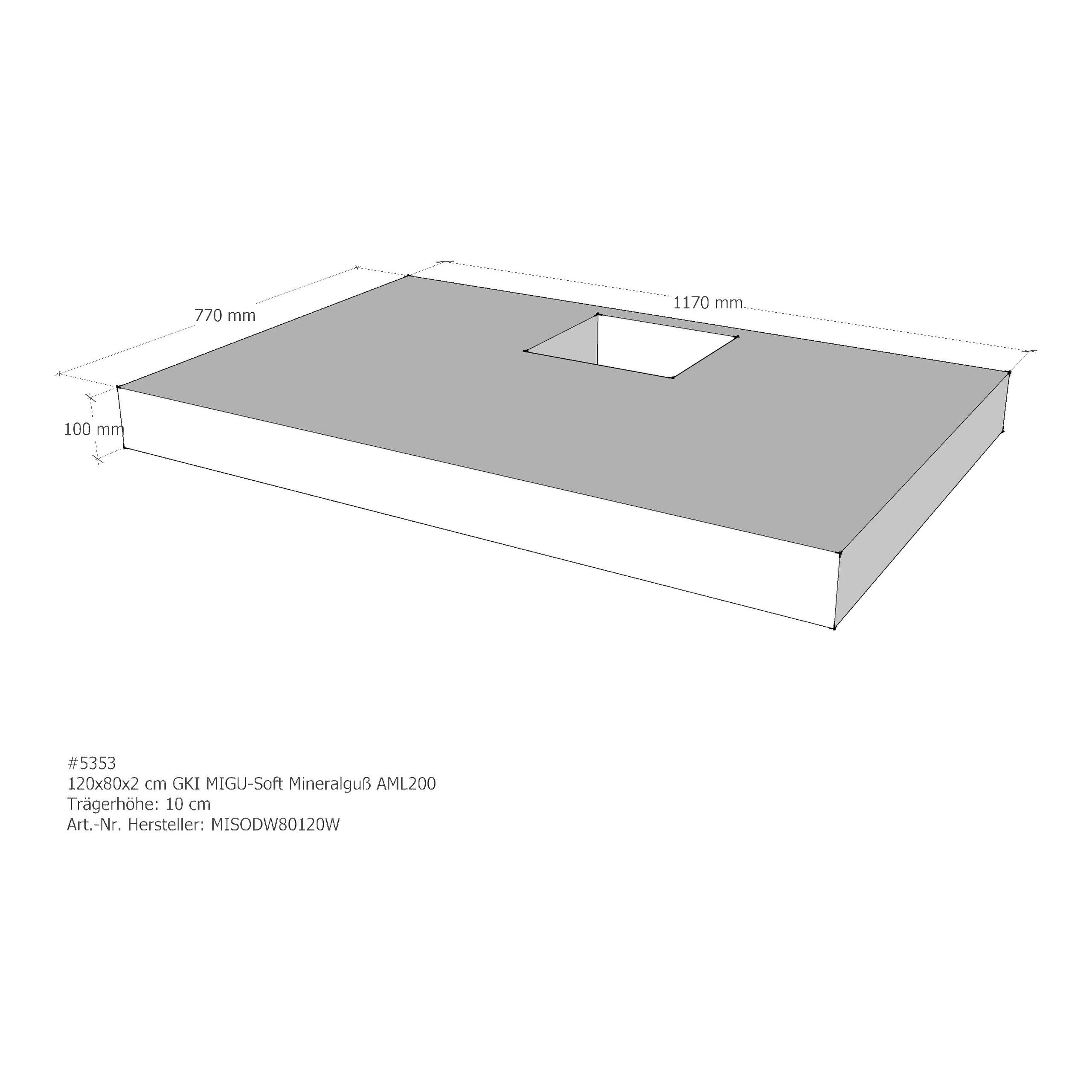 Duschwannenträger für GKI MIGU-Soft Mineralguß 120 × 80 × 2 cm