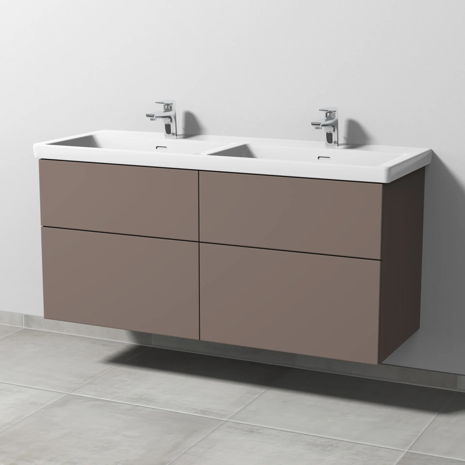 Sanipa Waschtischunterschrank „3way“ 1255 × 588 × 462 mm in Taupe (matt), mit Hahnlochbohrung, Becken links und rechts