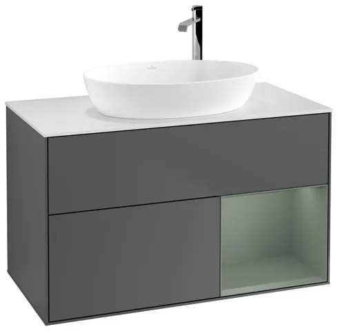 Villeroy & Boch Waschtischunterschrank „Finion“ für Schrankwaschtisch 100 × 60,3 × 50,1 cm 2 Schubladen, für Waschtischposition mittig, inkl. Beleuchtung in mittig