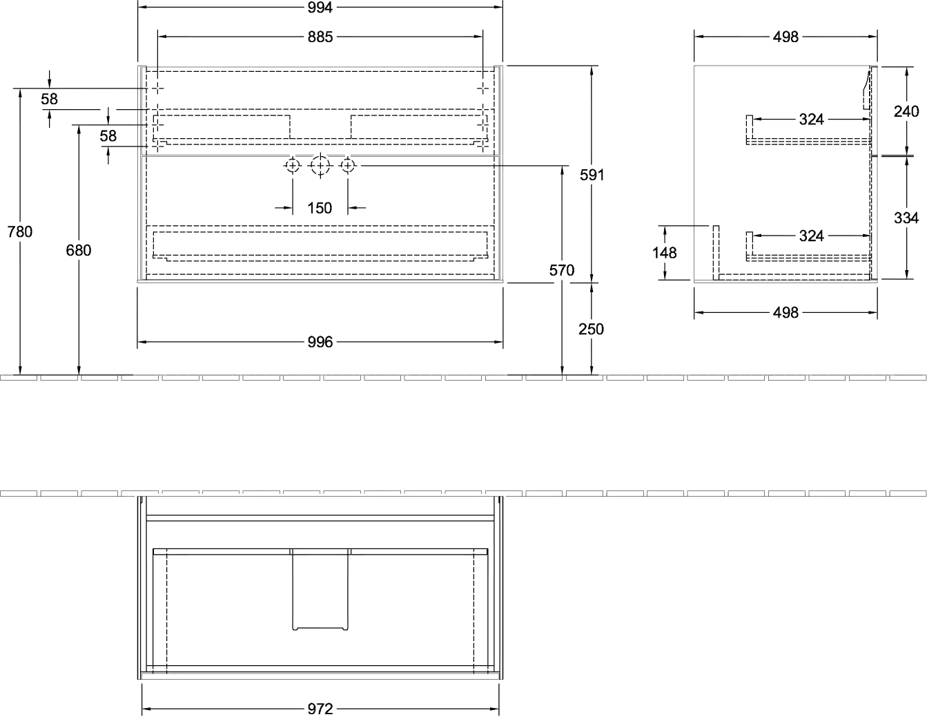 Villeroy & Boch Finion Waschbeckenunterschrank F02, 996 x 591 x 498 mm, anthrazit Villeroy & Boch Finion Waschbeckenunterschrank F02, 996 x 591 x 498 mm, anthrazit