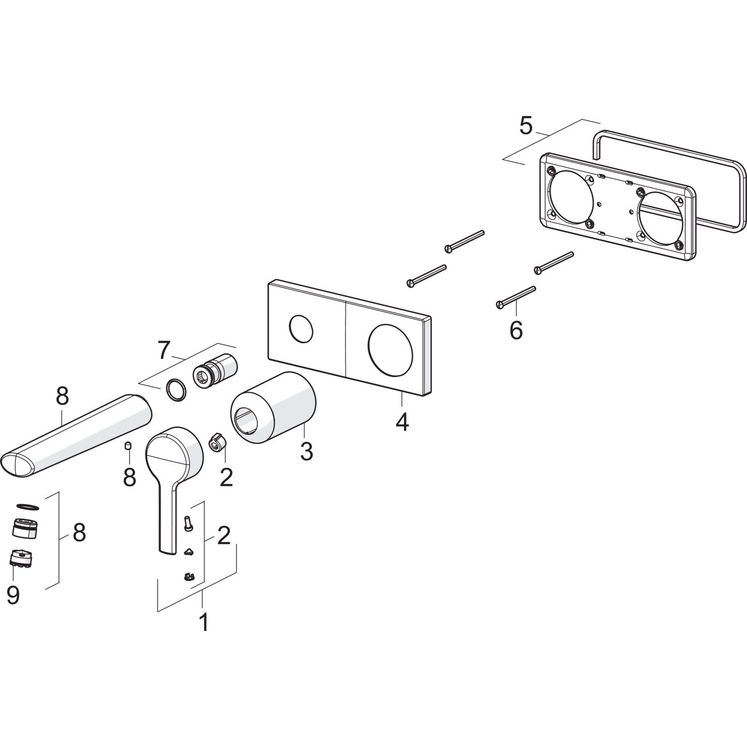 HA Einhebelmischer Fertigmontageset für Waschtischbatterie HANSARONDA 4488 Rosette eckig Ausladung 186 mm DN 15 Chrom