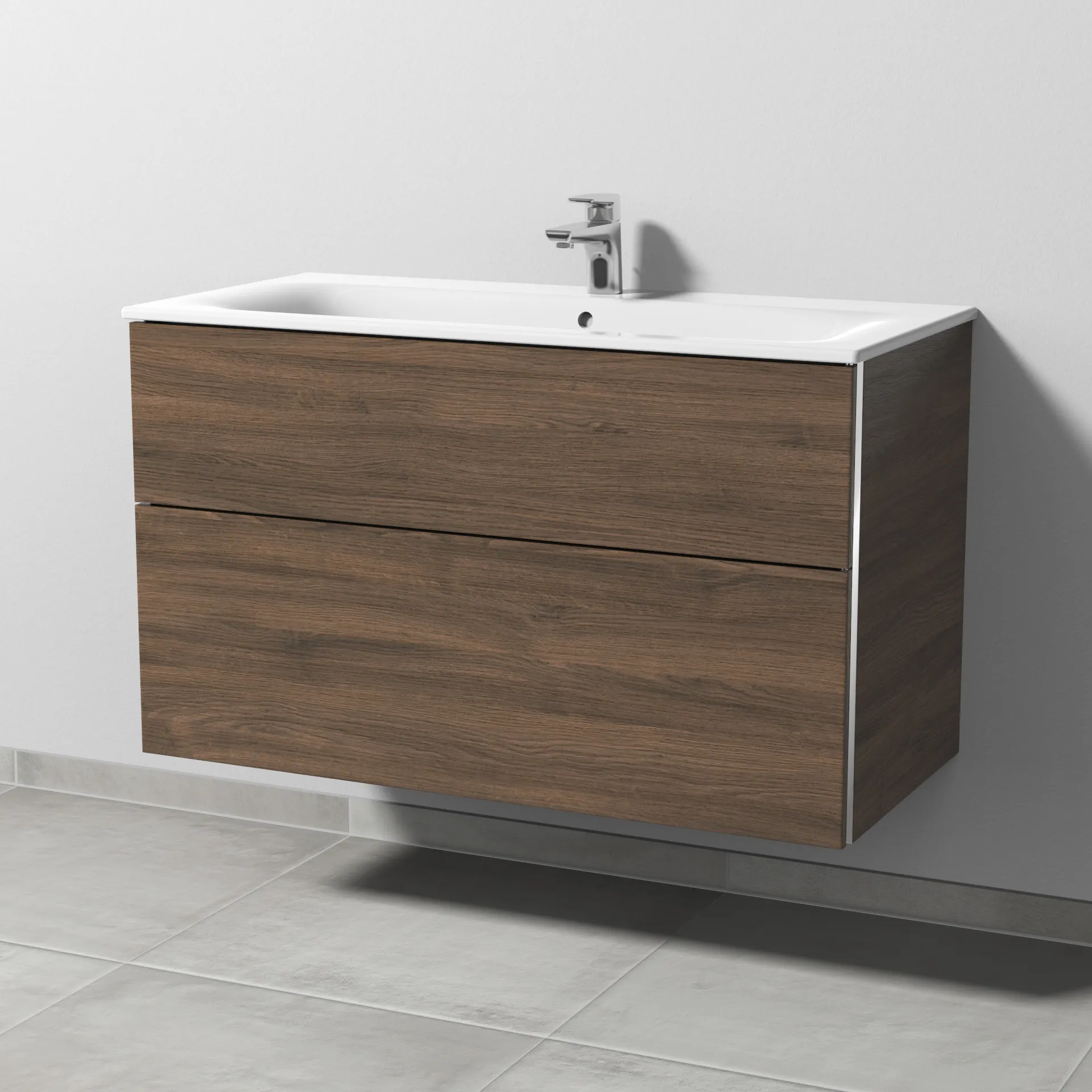 Sanipa Waschtischunterschrank „3way“ passend zu Keramik-Waschtische Renova Plan Slim von Geberit 985 × 582 × 472 mm in Eiche Arizona