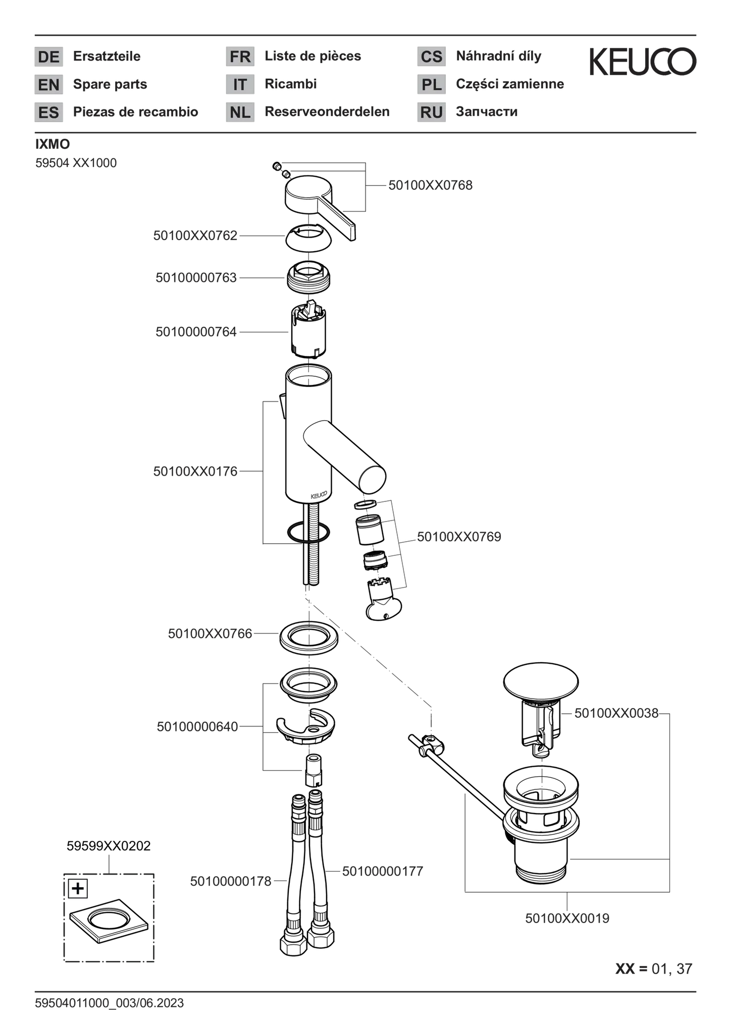 IXMO 59504371000 Einhebel-Waschtischmischer 60 mit Zugstangen-Ablaufgarnitur IXMO Pure, Rosette rund/eckig schwarz