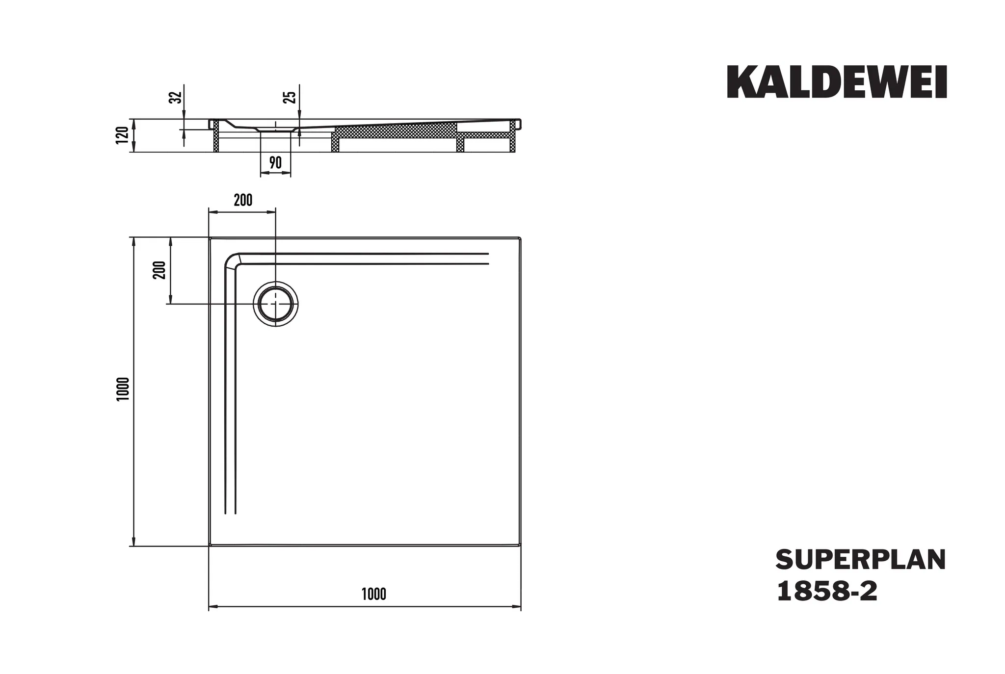 Kaldewei Duschwanne „Superplan“ 100 × 100 cm ohne Oberflächenveredelung, in cool grey 80