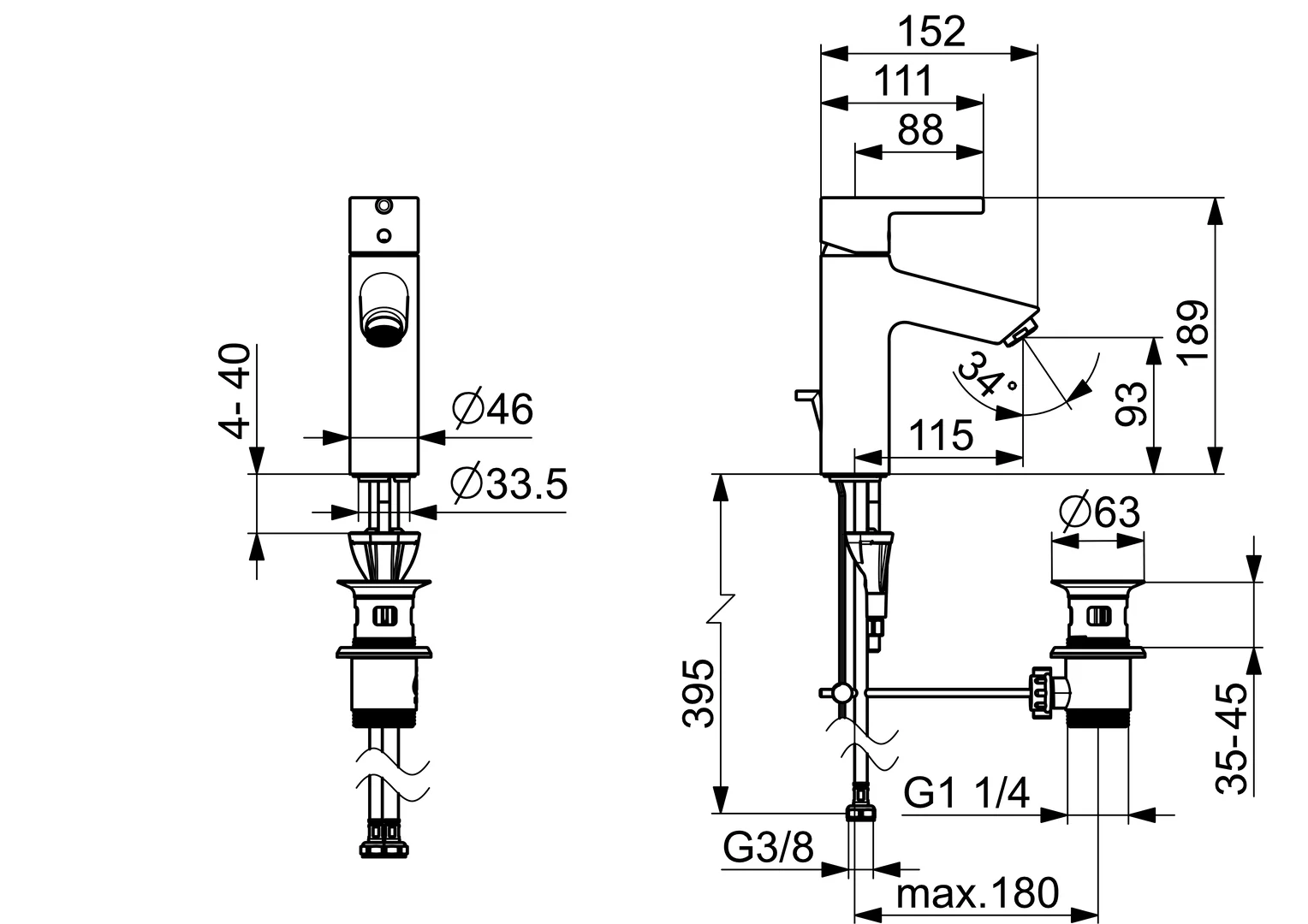 HansaVANTIS Waschtischarmatur Hansavantis 2022 EHM WT-Batt. HansaVANTIS XL 5256 Zugst.Ablgarn. Ausld. 114 mm chr Pinheb.