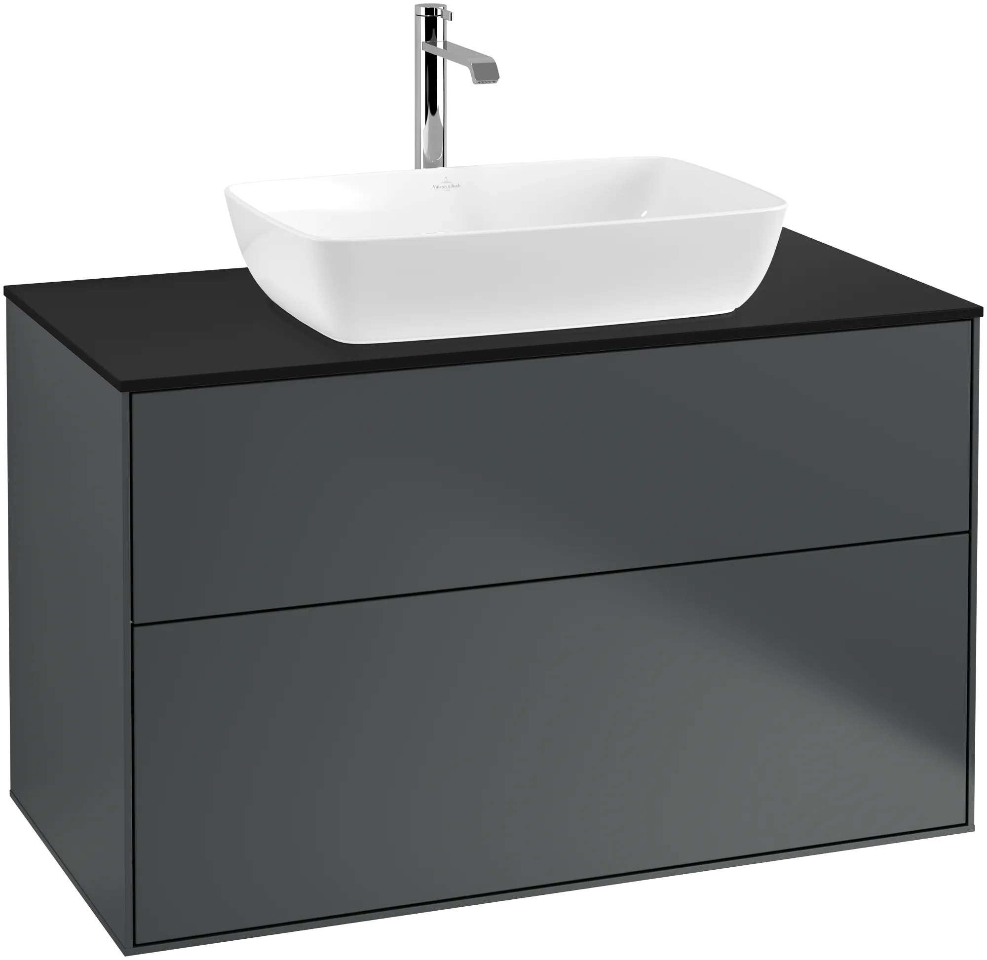 Villeroy & Boch Finion Waschbeckenunterschrank G76, 1000x603x501mm, Midnight Blue Matt Lacquer / Glass Black Matt