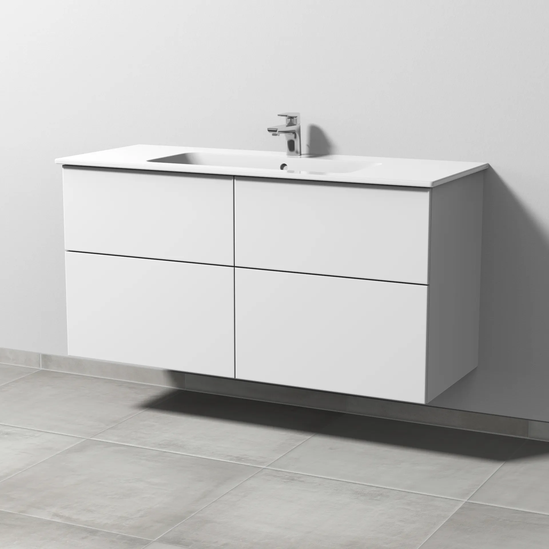 Sanipa Waschtischunterschrank „3way“ passend zu Keramik-Waschtische ME by Starck von Duravit 1200 × 613 × 467 mm in Weiß-Soft