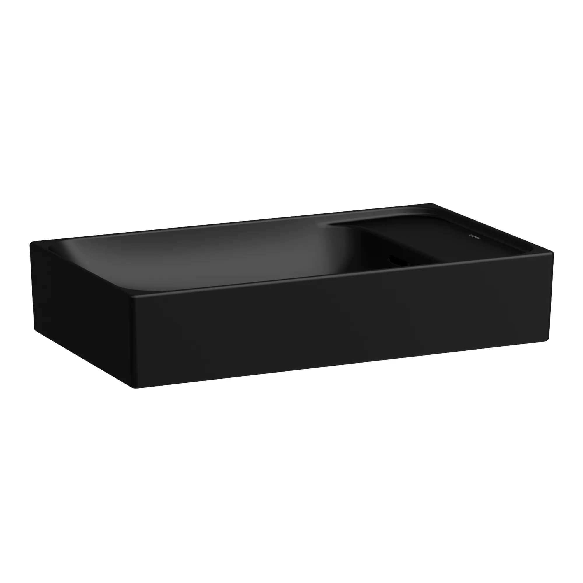 Waschtisch-Schale, MEDA, 350x600x150, asymmetrisch, 1 Hahnloch links mit Überlauf Becken rechts, Hahnlochbank links, weiß