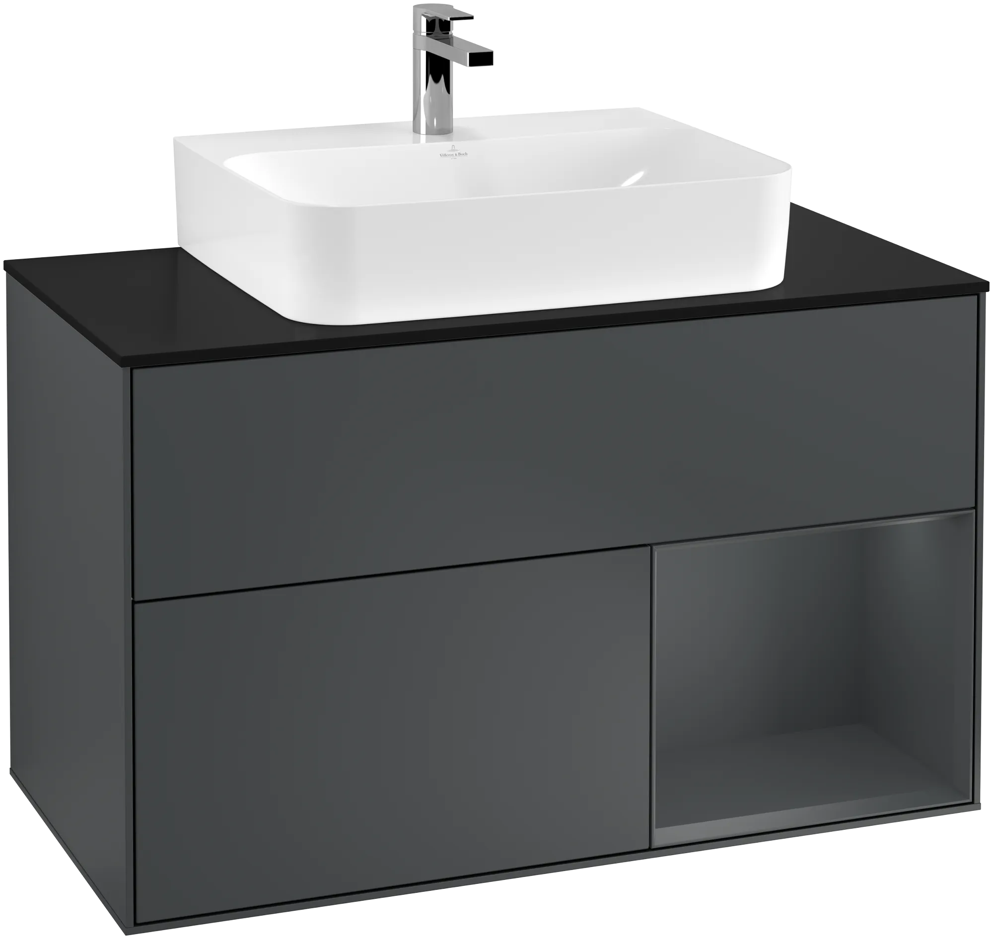Villeroy & Boch Finion Waschbeckenunterschrank G12, Midnight Blue Matt Lacquer / Glass Black Matt