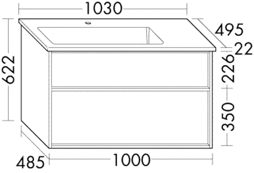 Keramik-Waschtisch Lin20 inkl. Waschtischunterschrank - Uomo Serie von burgbad, 495x1030x392 mm, 1 Schublade oben, 300 mm tief, mit Siphonausschnitt und Inneneinteilung