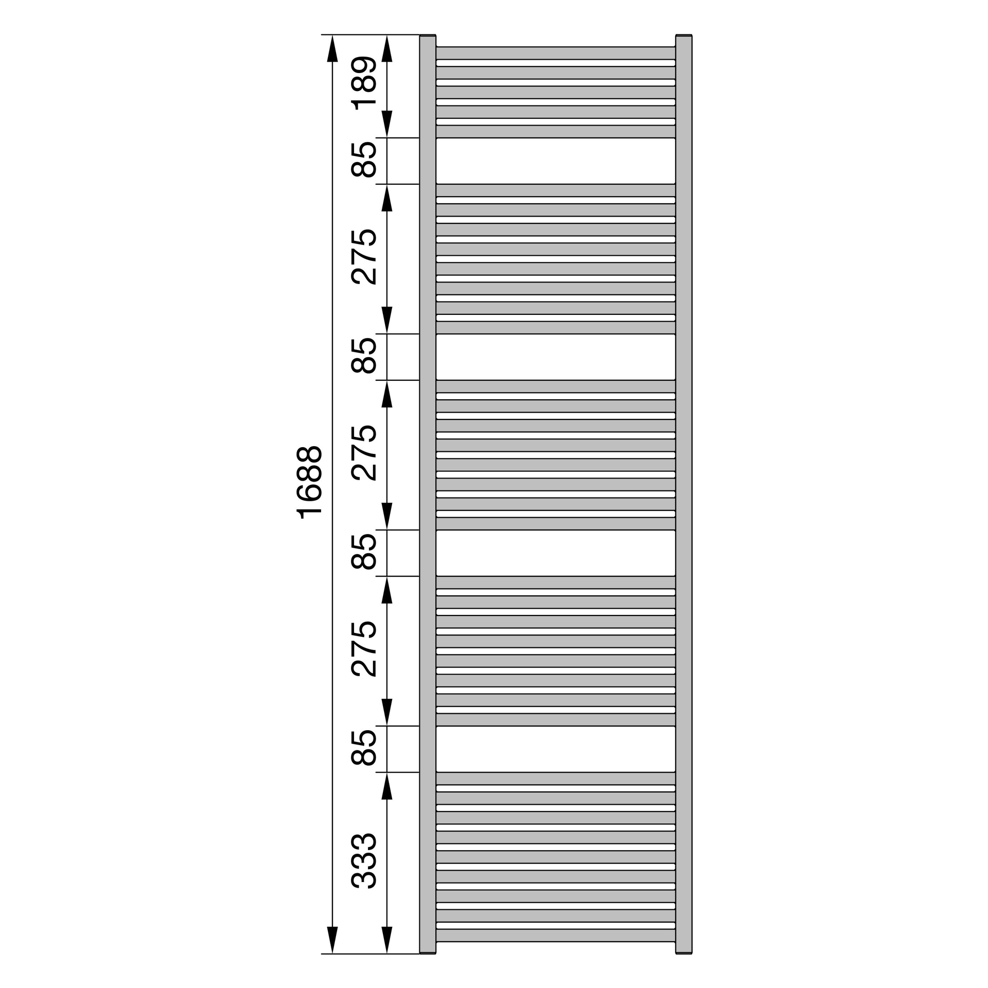 Zehnder Design-Heizkörper „Zeno“ für Warmwasser-Zentralheizung oder gemischten Betrieb einlagig 50 × 168,8 cm in Titane (glänzend)