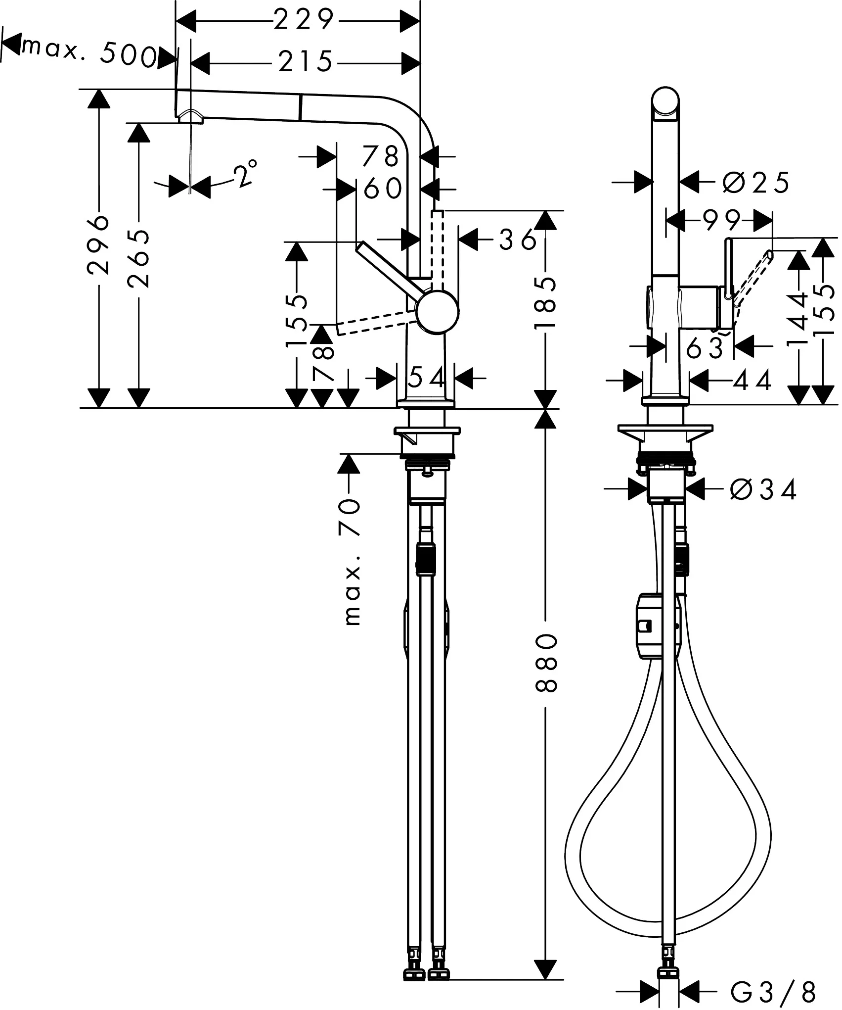 Hansgrohe Talis M54 Einhebel-Küchenmischer 270, EcoSmart, Ausziehauslauf, 1jet, mattschwarz