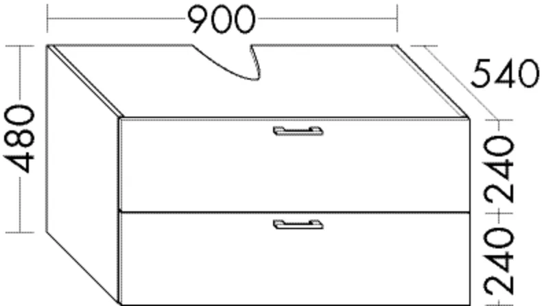 Waschtischunterschrank Sys30 von burgbad - 900 mm breit, 480 mm hoch, 540 mm tief, 1 Schublade oben, 1 Auszug unten, inkl. Metallkonsolen und Raumsparsiphon