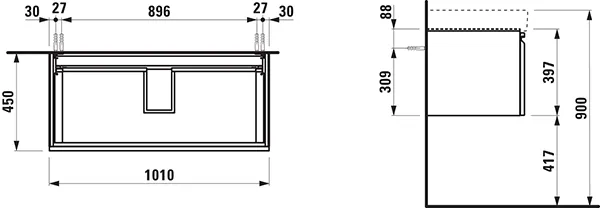 Waschtischunterbau Pro S 1010x450x390, Weiß matt, 1 Schublade Artikel: WaschtischunterbauFarbe: Weiß mattMaterial: Korpus und Front MDF-Platten matt foliertAusführung:1 Schublade1 InnenschubladeSoftCloseFront mit integrierter GriffleisteGeeignet für: Was Waschtischunterbau Pro S 1010x450x390, Weiß matt, 1 Schublade Artikel: WaschtischunterbauFarbe: Weiß mattMaterial: Korpus und Front MDF-Platten matt foliertAusführung:1 Schublade1 InnenschubladeSoftCloseFront mit integrierter GriffleisteGeeignet für: Was