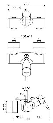 Aufputz-Duscharmatur VITUS VD-EH-M / o, Mischwasser, Einhebel-Aufputz-Duscharmatur, Ventil zur Durchführung einer manuellen thermischen Desinfektion (gemäß DVGW Arbeitsblatt W 551), 2x DN 15 G 1/2 AG, DN 15 G 1/2 AG (oben), chrom Aufputz-Duscharmatur VITUS VD-EH-M / o, Mischwasser, Einhebel-Aufputz-Duscharmatur, Ventil zur Durchführung einer manuellen thermischen Desinfektion (gemäß DVGW Arbeitsblatt W 551), 2x DN 15 G 1/2 AG, DN 15 G 1/2 AG (oben), chrom