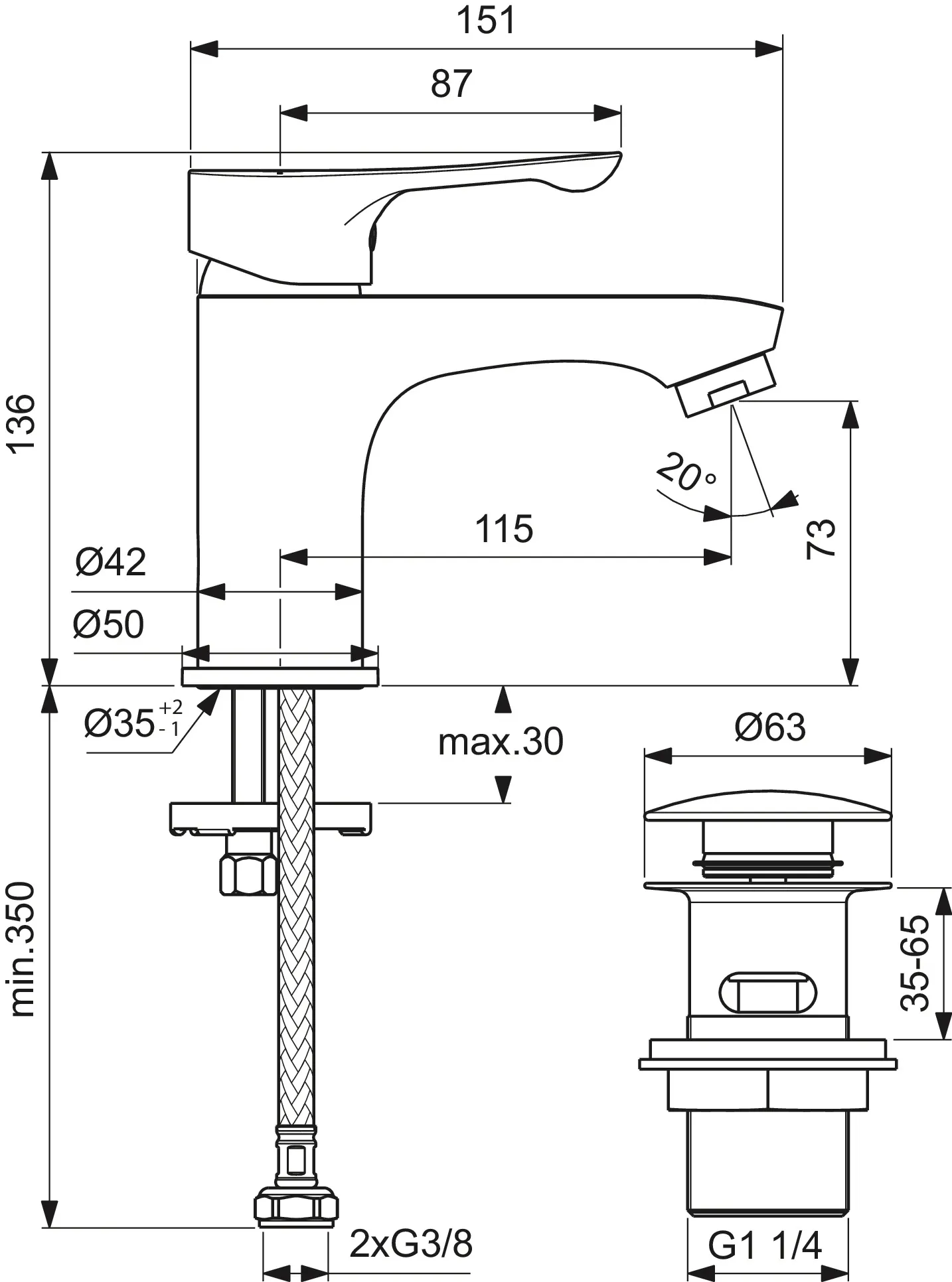 Waschtischarmatur Alpha, mit Push-open, Chrom Waschtischarmatur Alpha, mit Push-open, Chrom