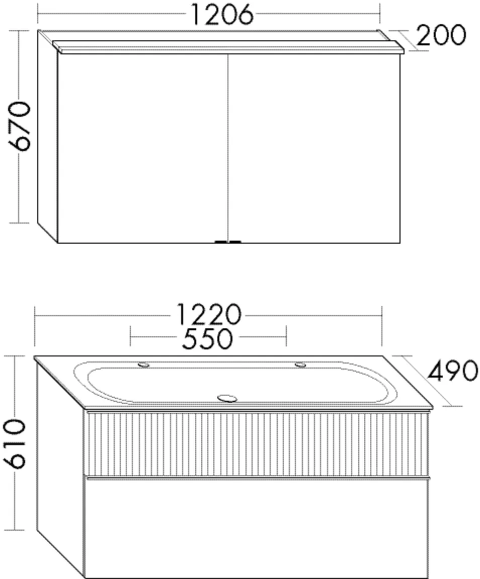 Set, Spiegelschrank SPIY121;Mineralguss-Waschtisch inkl. Waschtischunterschrank SHHD122, Tiefe: 490 mm, Breite: 1220 mm