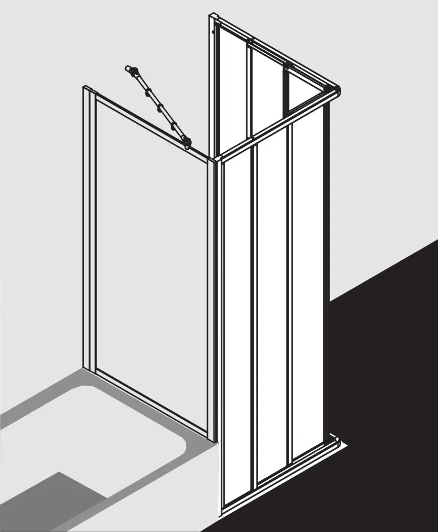Kermi Duschtür Eckeinstieg 3-teilig (Gleittüren) Halbteil „NOVA 2000“ Eckeinstieg 3-teilig-Gleittüren Halbteil Glas Kerolan Fontana, Profile Silber Mattglanz, BV: 870 - 892 mm WE: 880 - 902 mm H: 2000 mm