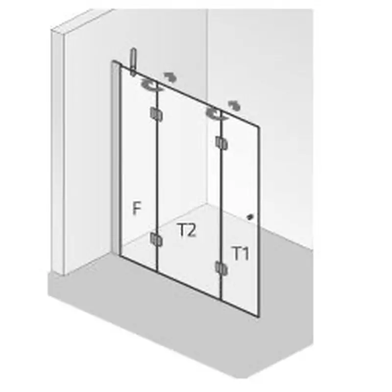 HSK teilgerahmt Walk-In-Duschkabine 3-teilig „Aperto“ Drehfalttür pendelbar, 3-teilig Glas Carré, Profile Schwarz-matt, B: 1200 mm H: 2000 mm