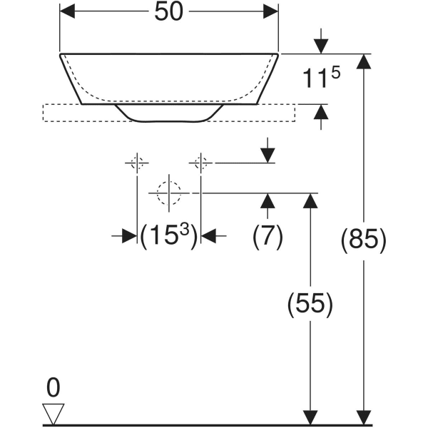 Aufsatzwaschtisch in Schalenform „One“ mit horizontalem Ablauf, rechteckig 50 × 42,5 cm in weiß alpin mit KeraTect® Aufsatzwaschtisch in Schalenform „One“ mit horizontalem Ablauf, rechteckig 50 × 42,5 cm in weiß alpin mit KeraTect®