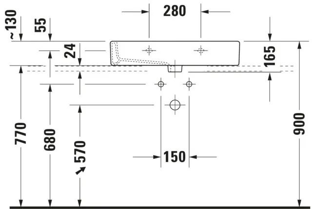 Wandwaschtisch „Vero“, mit Überlauf, Hahnlochposition mittig Wandwaschtisch „Vero“, mit Überlauf, Hahnlochposition mittig