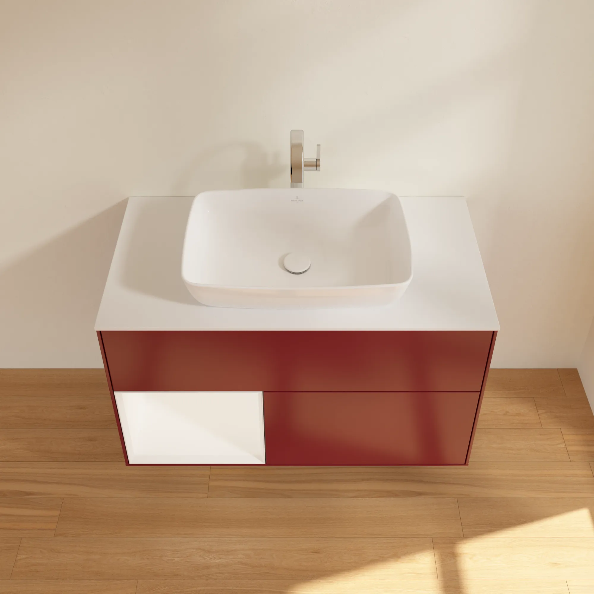 Villeroy & Boch Waschtischunterschrank „Finion“ für Schrankwaschtisch 1000 × 603 × 501 mm Peony Matt Lacquer, für Becken mittig, mit Hahnlochbohrung