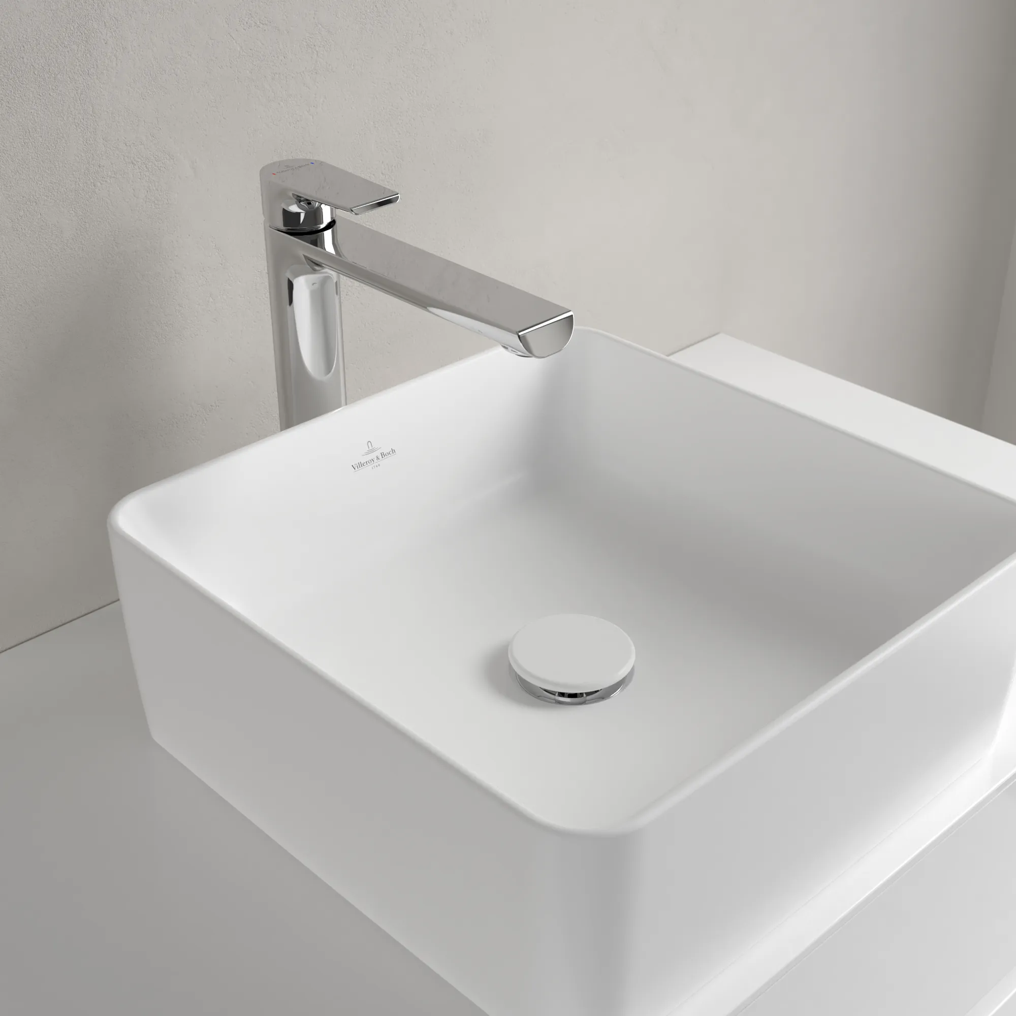 Villeroy & Boch Aufsatzwaschtisch quadrat aus TitanCeram „Collaro“ 145 mm, ohne Hahnlochbohrung in Stone White Villeroy & Boch Aufsatzwaschtisch quadrat aus TitanCeram „Collaro“ 145 mm, ohne Hahnlochbohrung in Stone White