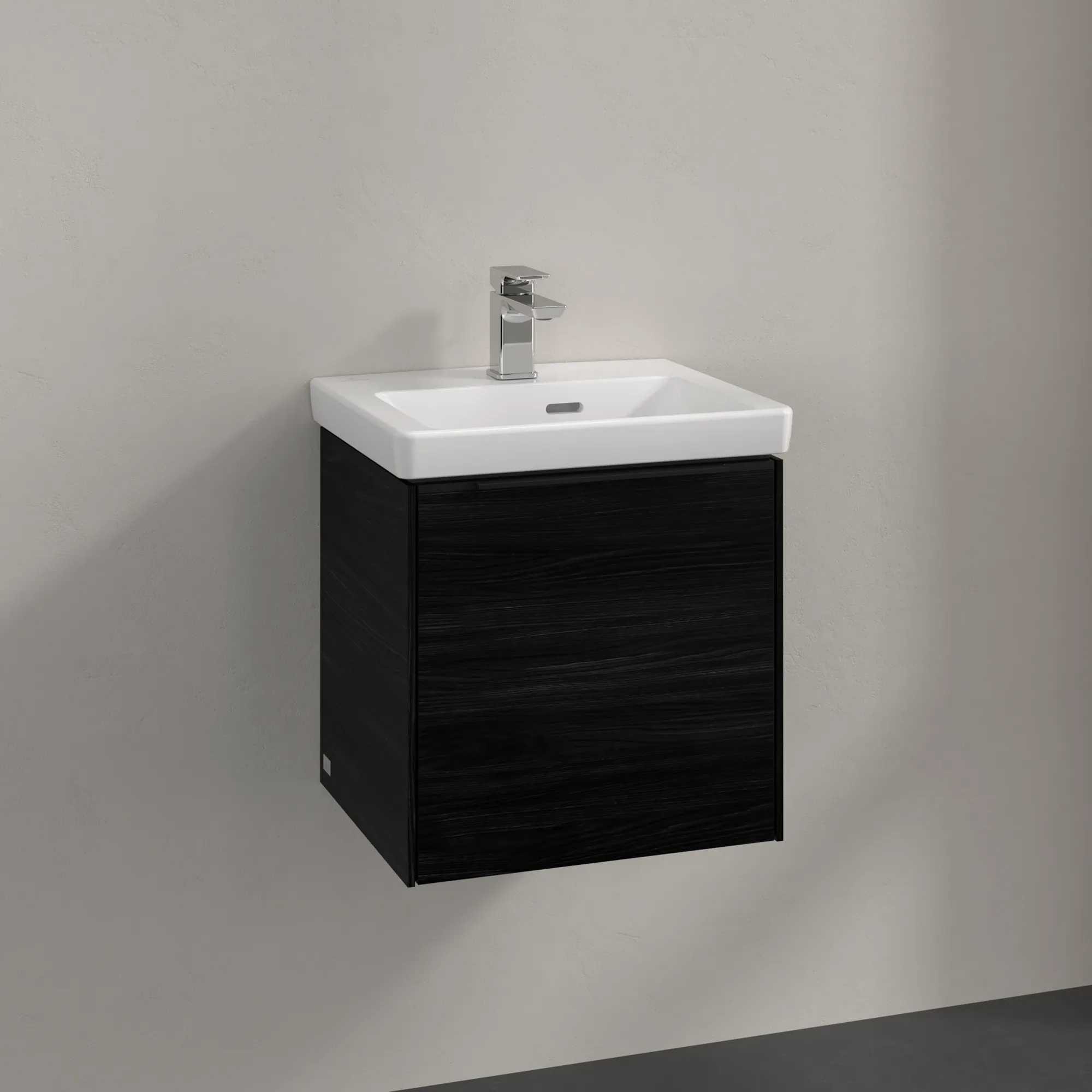 Villeroy & Boch Waschtischunterschrank mit Tür „Subway 3.0“ für Schrankwaschtisch 423 × 429 × 378 mm Black Oak, 1 Tür, für Becken mittig, Anschlag links Villeroy & Boch Waschtischunterschrank mit Tür „Subway 3.0“ für Schrankwaschtisch 423 × 429 × 378 mm Black Oak, 1 Tür, für Becken mittig, Anschlag links