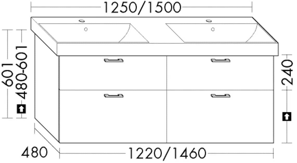 Waschtischunterschrank Sys30 von burgbad – 1.220 mm breit, 480 mm tief, 601 mm hoch, mit 2 Schubladen und 2 Auszügen, Siphonausschnitt, SilentSystem für geräuscharmes Schließen Waschtischunterschrank Sys30 von burgbad – 1.220 mm breit, 480 mm tief, 601 mm hoch, mit 2 Schubladen und 2 Auszügen, Siphonausschnitt, SilentSystem für geräuscharmes Schließen