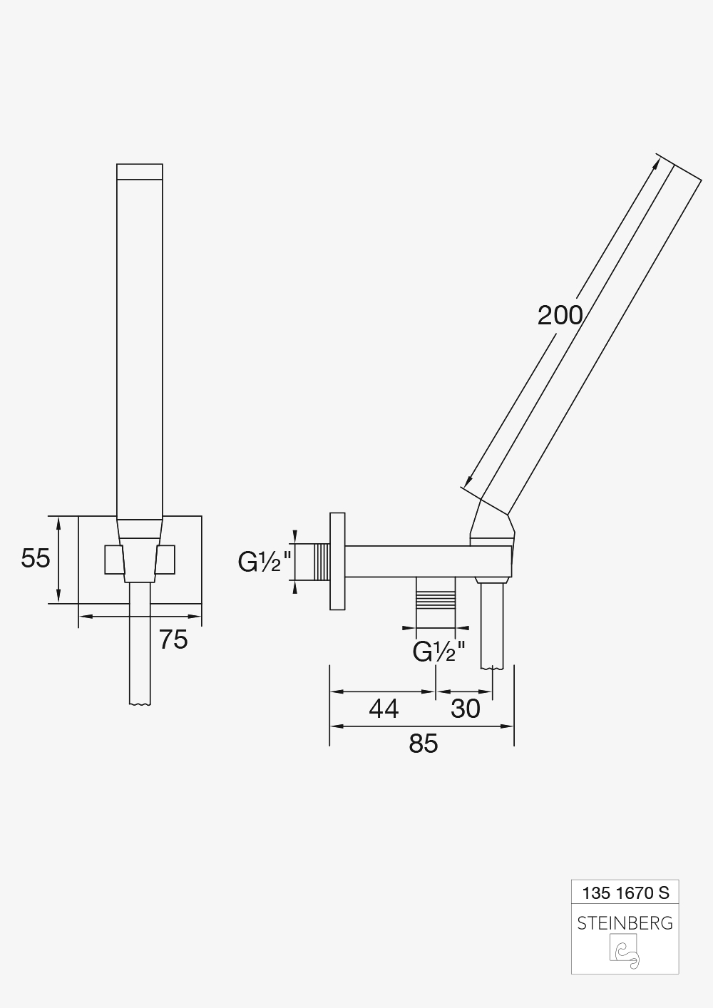 Serie 135 Handbrausegarnitur mit integriertem Brauseanschlussbogen ½″ Serie 135 Handbrausegarnitur mit integriertem Brauseanschlussbogen ½″