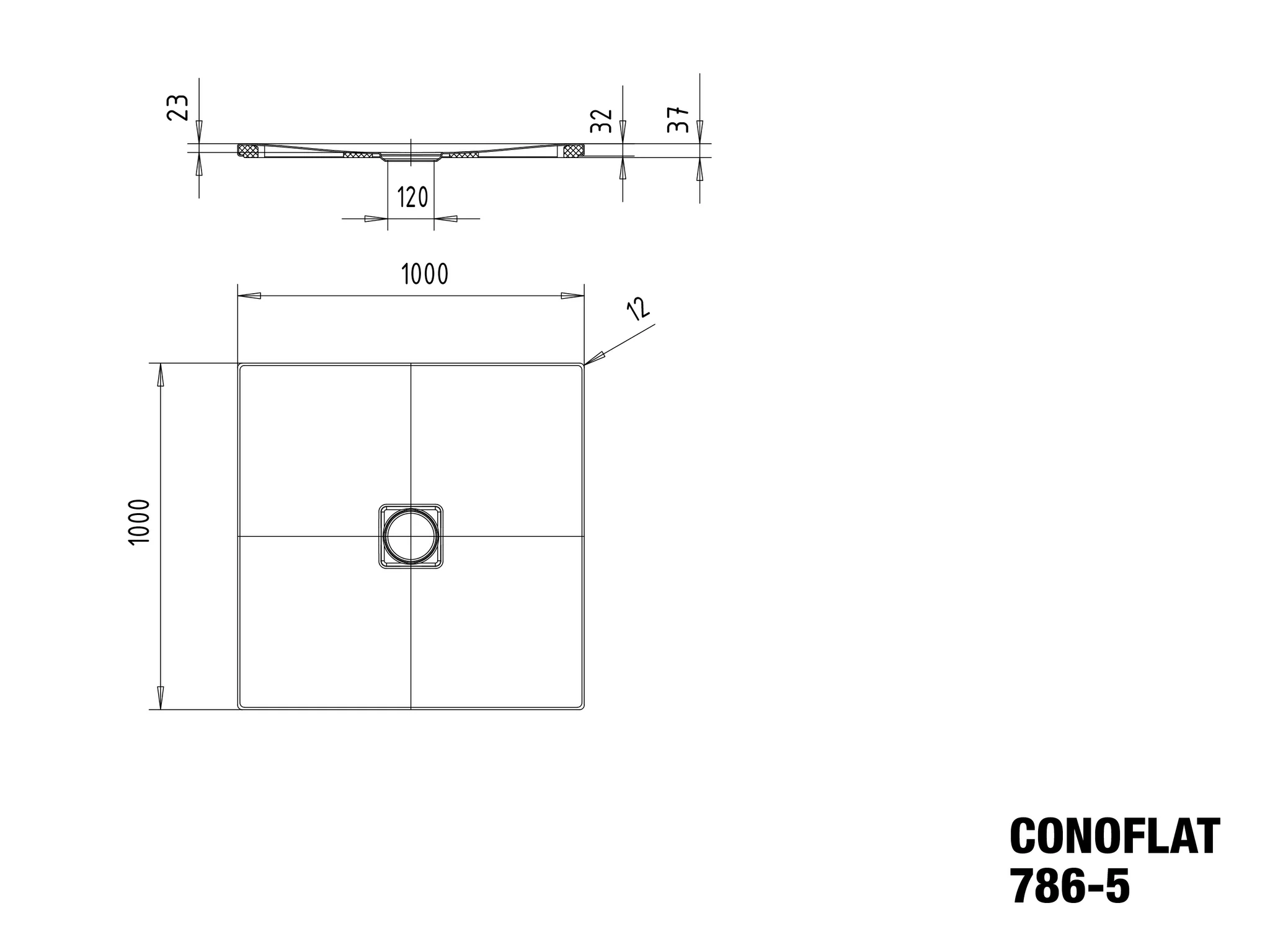 Kaldewei CONOFLAT Duschfläche mit extraflachem Wannenträger, 1000x1000 mm, warm grey 50, Invisible Grip