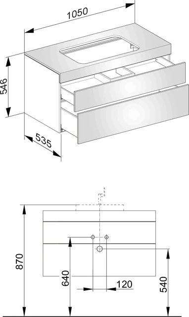 Edition 400 Waschtischunterbau o. Hahnlochbohrung, 2 Auszüge 1050 x 546 x 535 mm Eiche cashm./Eiche cashm. Waschtischunterbau Edition 400 31572, 2 Auszüge, Eiche cashm./Eiche cashm.