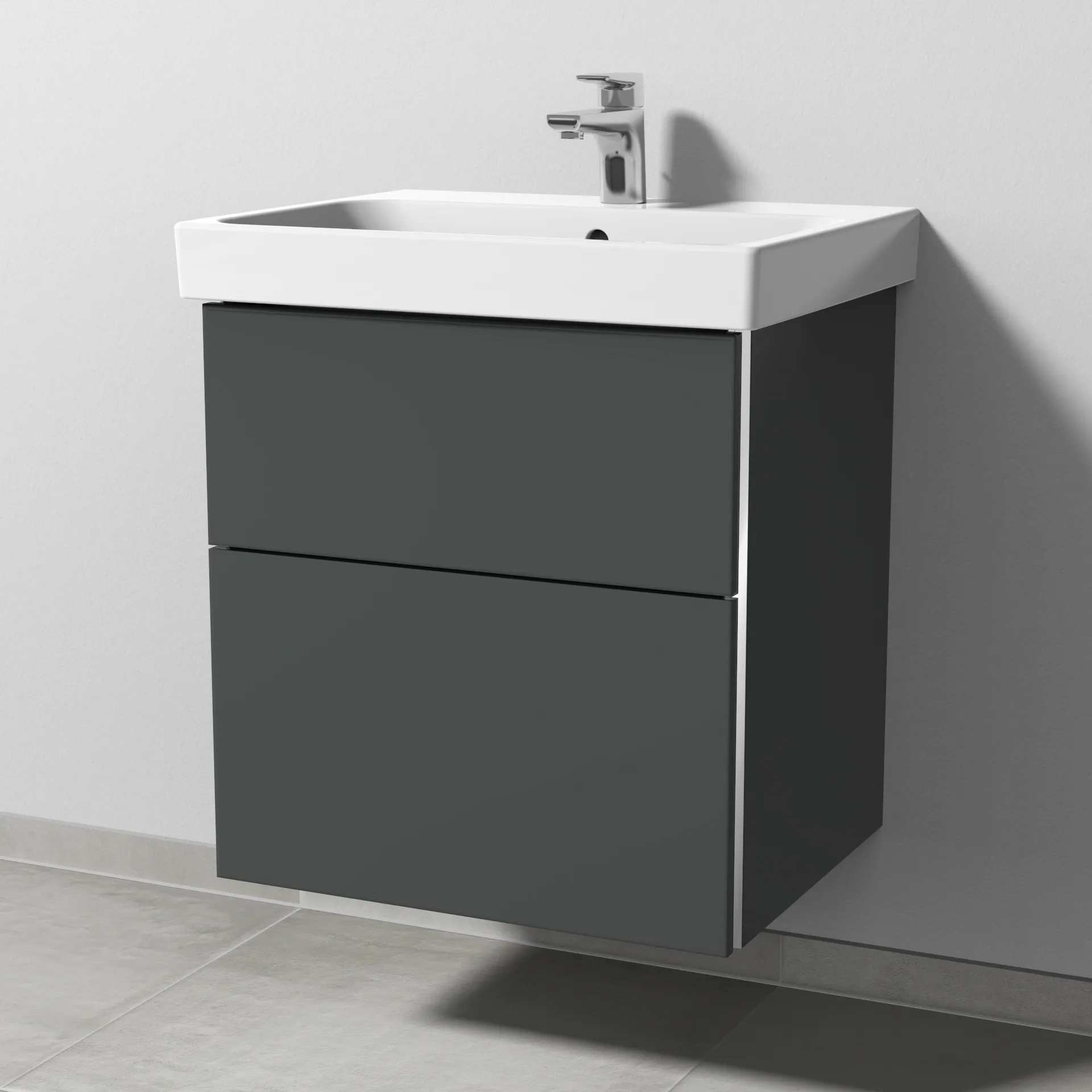 Sanipa Waschtischunterschrank „3way“ 550 × 588 × 453 mm in Anthrazit (matt), mit Hahnlochbohrung, Becken mittig Sanipa Waschtischunterschrank „3way“ 550 × 588 × 453 mm in Anthrazit (matt), mit Hahnlochbohrung, Becken mittig