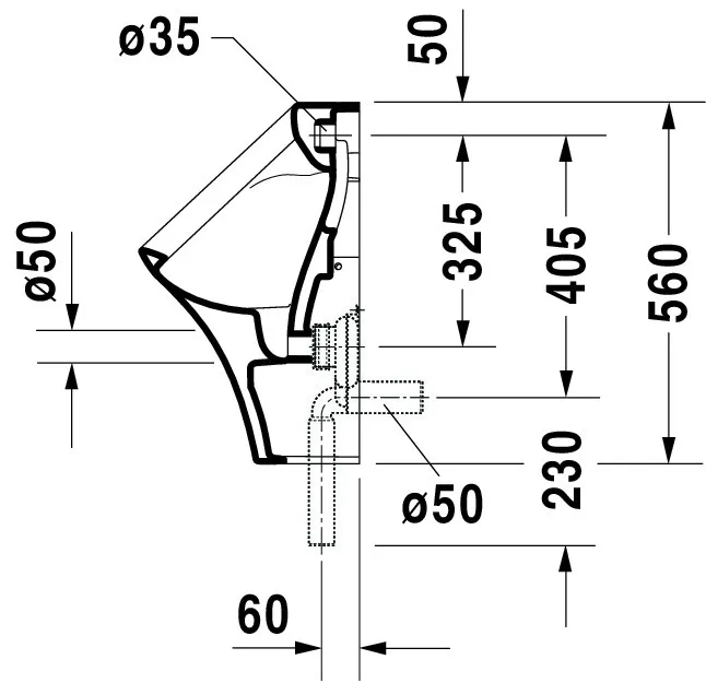 Urinal DuraStyle, Zulauf von hinten absaugend, ohne Fliege, weiß, HYG